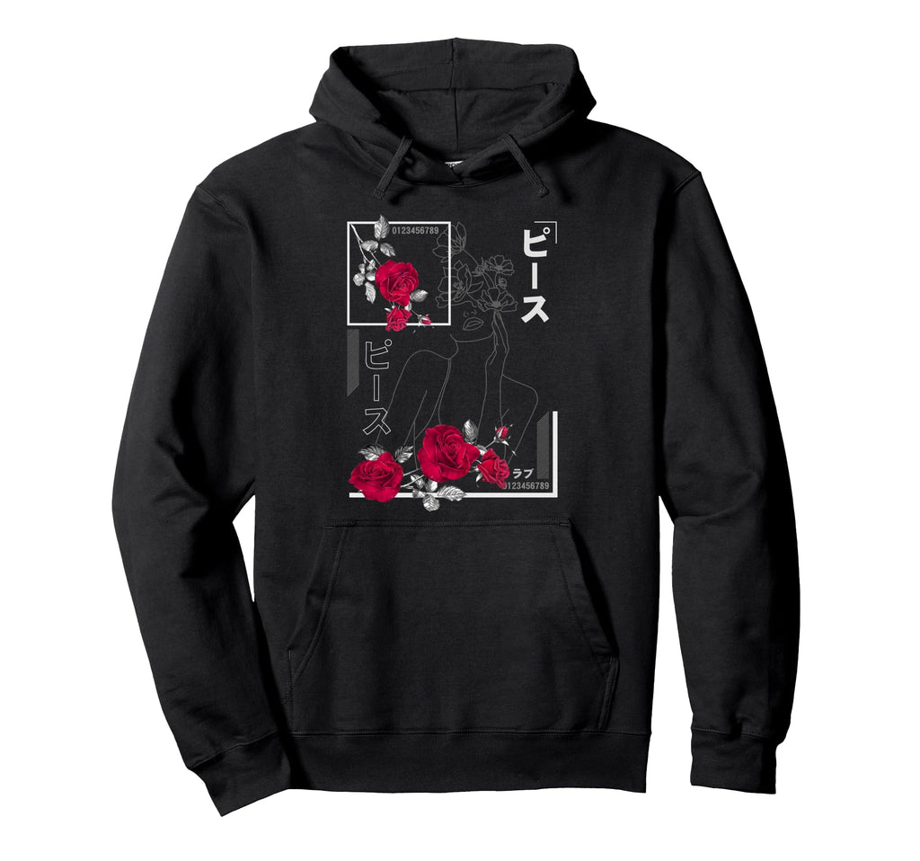 Japan Minimalist Rose Japanese Hoodie - Aesthetic Graphic Men Women - T-Shirt, Sweatshirt, Hoodie