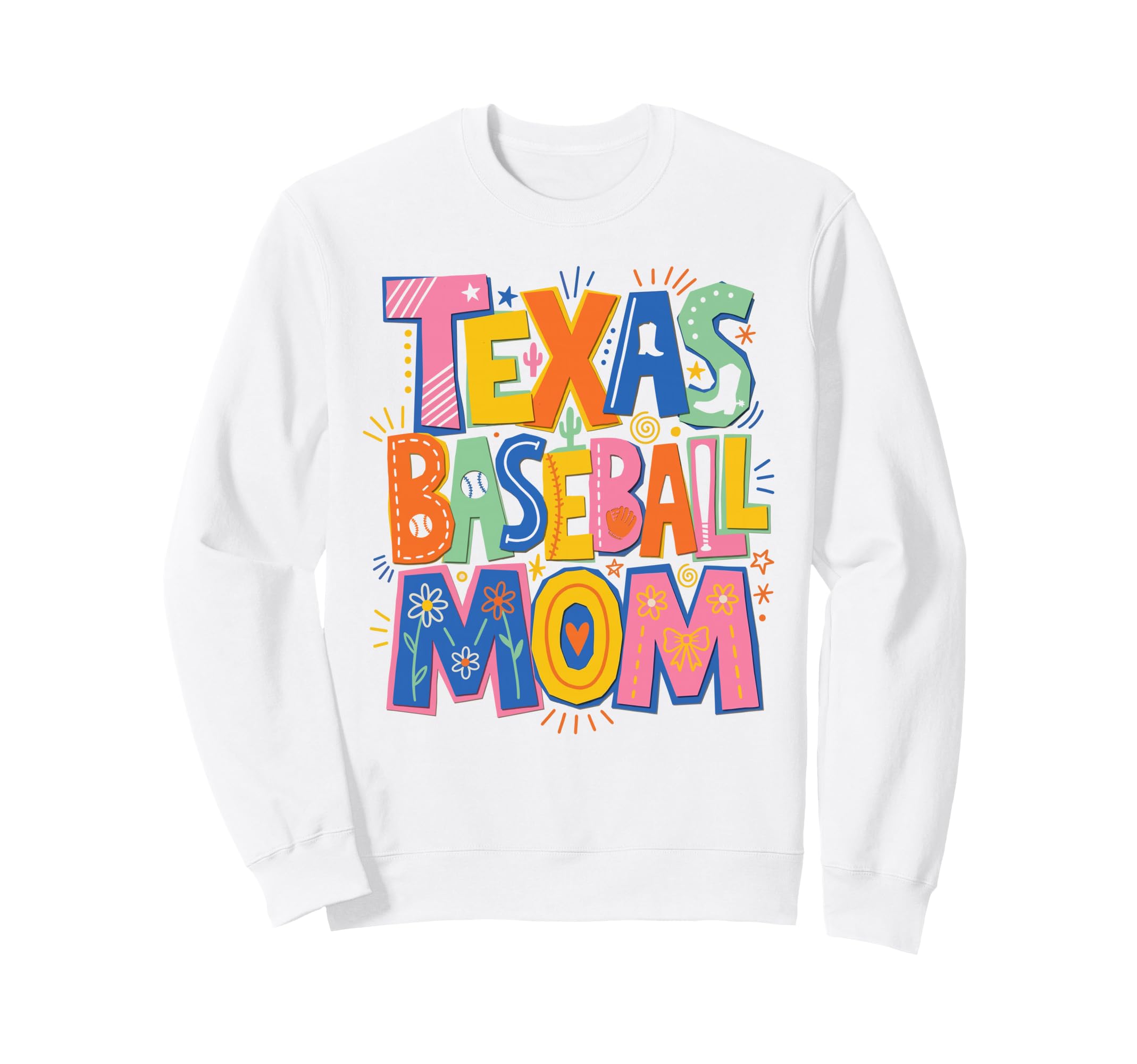 Colorful Texas Baseball Mom Sweatshirt - Minimalist Print for Adults - T-Shirt, Sweatshirt, Hoodie