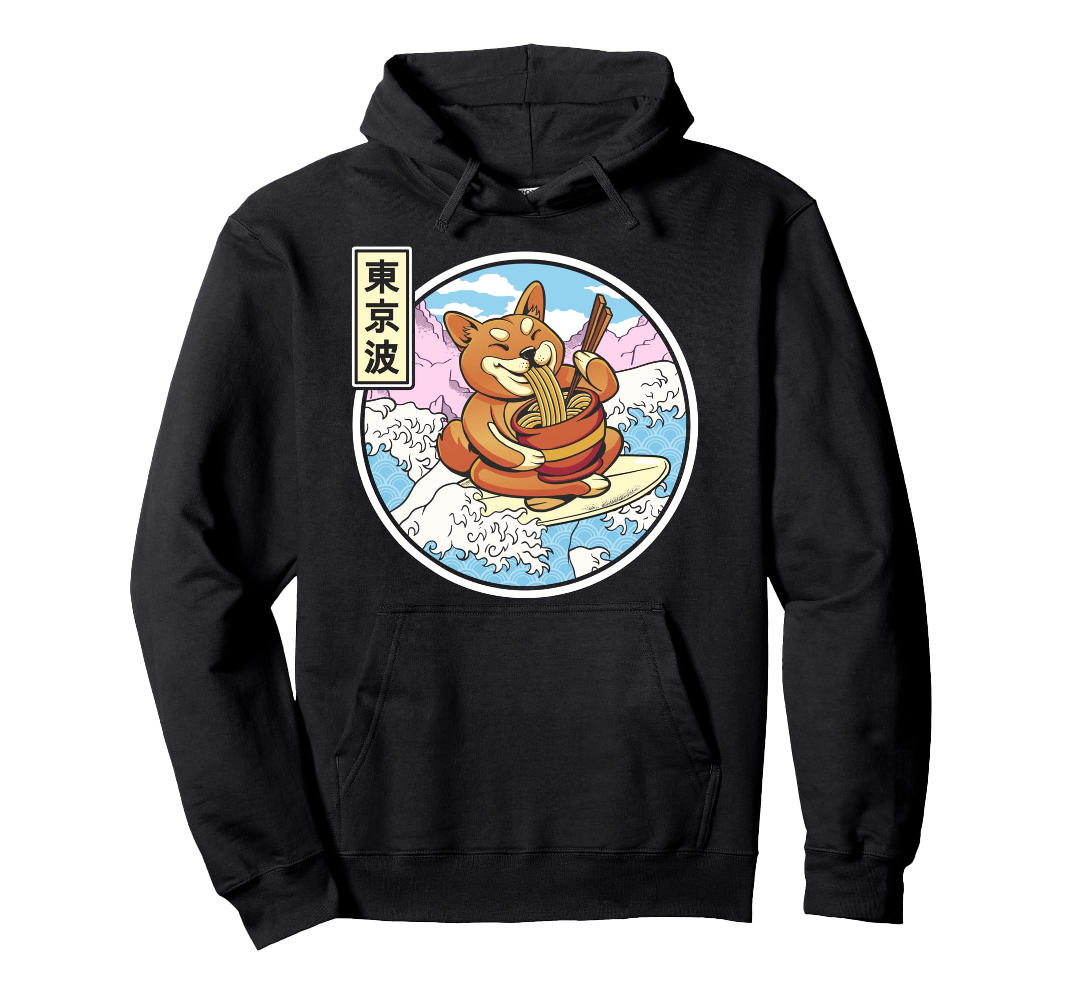 Surfing Shiba Inu Eating Ramen Japan Hoodie - Streetwear Style Men Women - T-Shirt, Sweatshirt, Hoodie