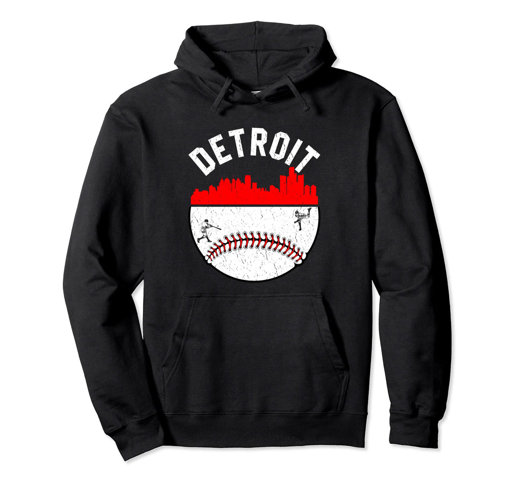 Detroit Cityscape Baseball Distressed Mom Hoodie - Trendy Graphic Unisex - T-Shirt, Sweatshirt, Hoodie