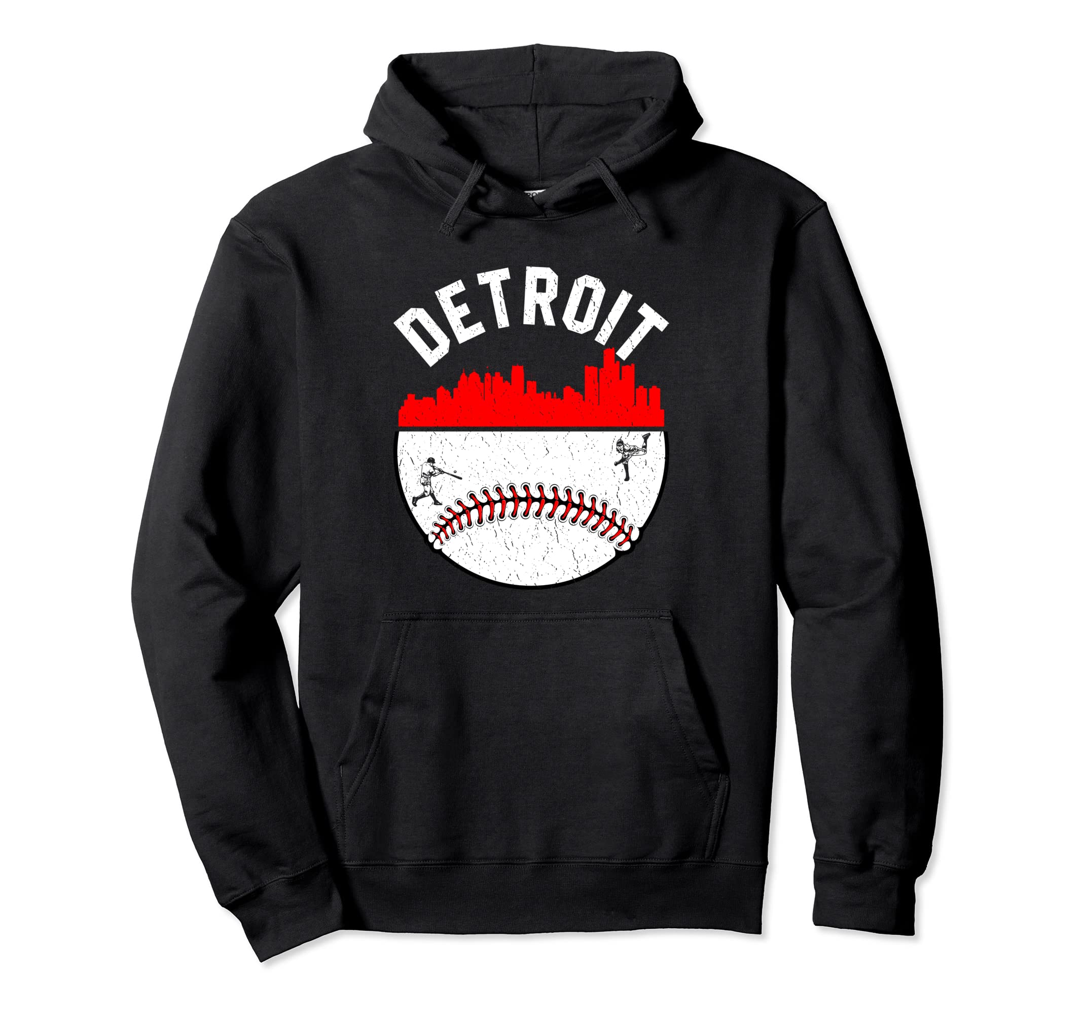 Detroit Cityscape Baseball Distressed Mom Hoodie - Trendy Graphic Unisex - T-Shirt, Sweatshirt, Hoodie