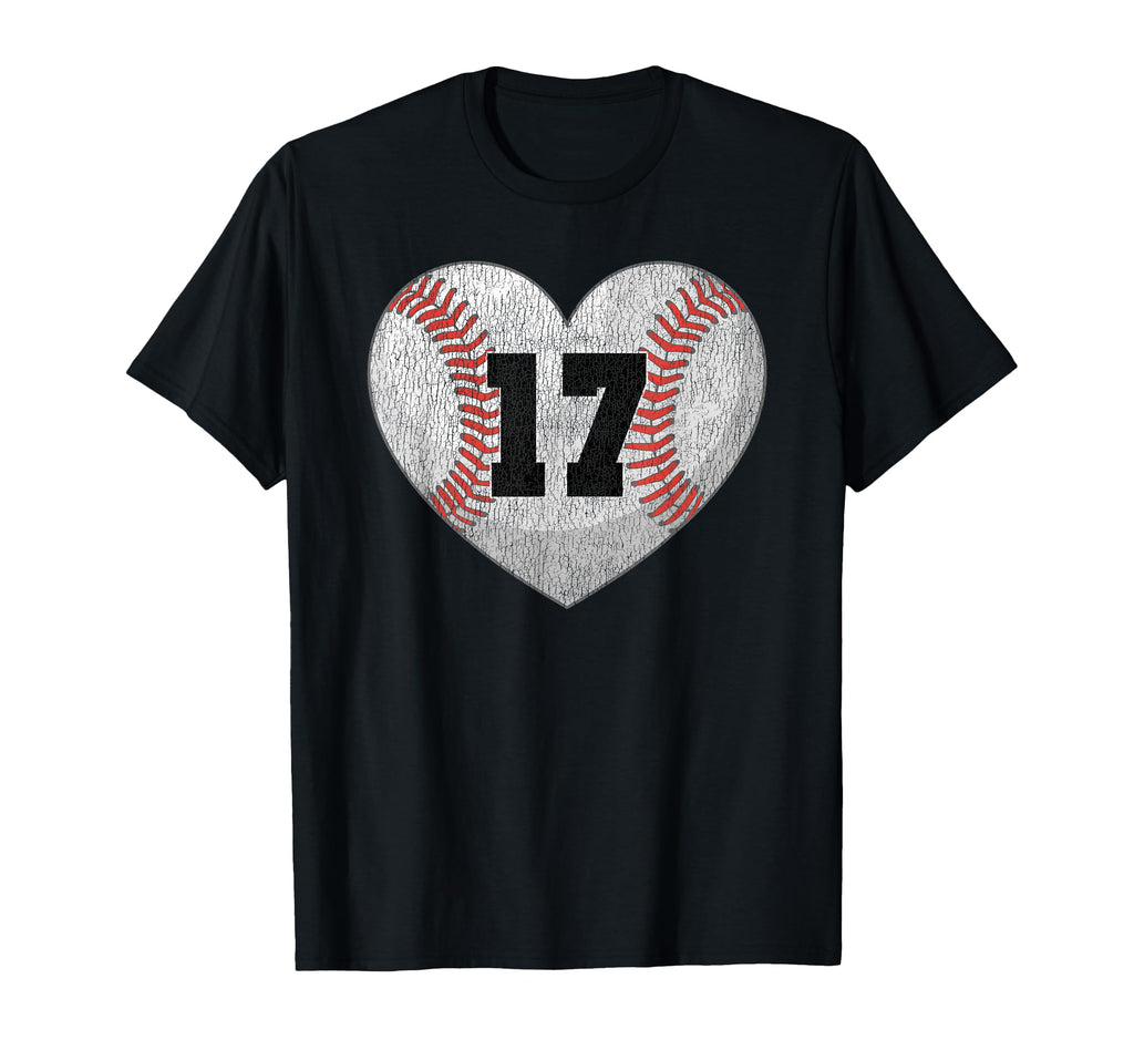 Baseball Number 17 Distressed Heart T-Shirt - Novelty Apparel Unisex - T-Shirt, Sweatshirt, Hoodie