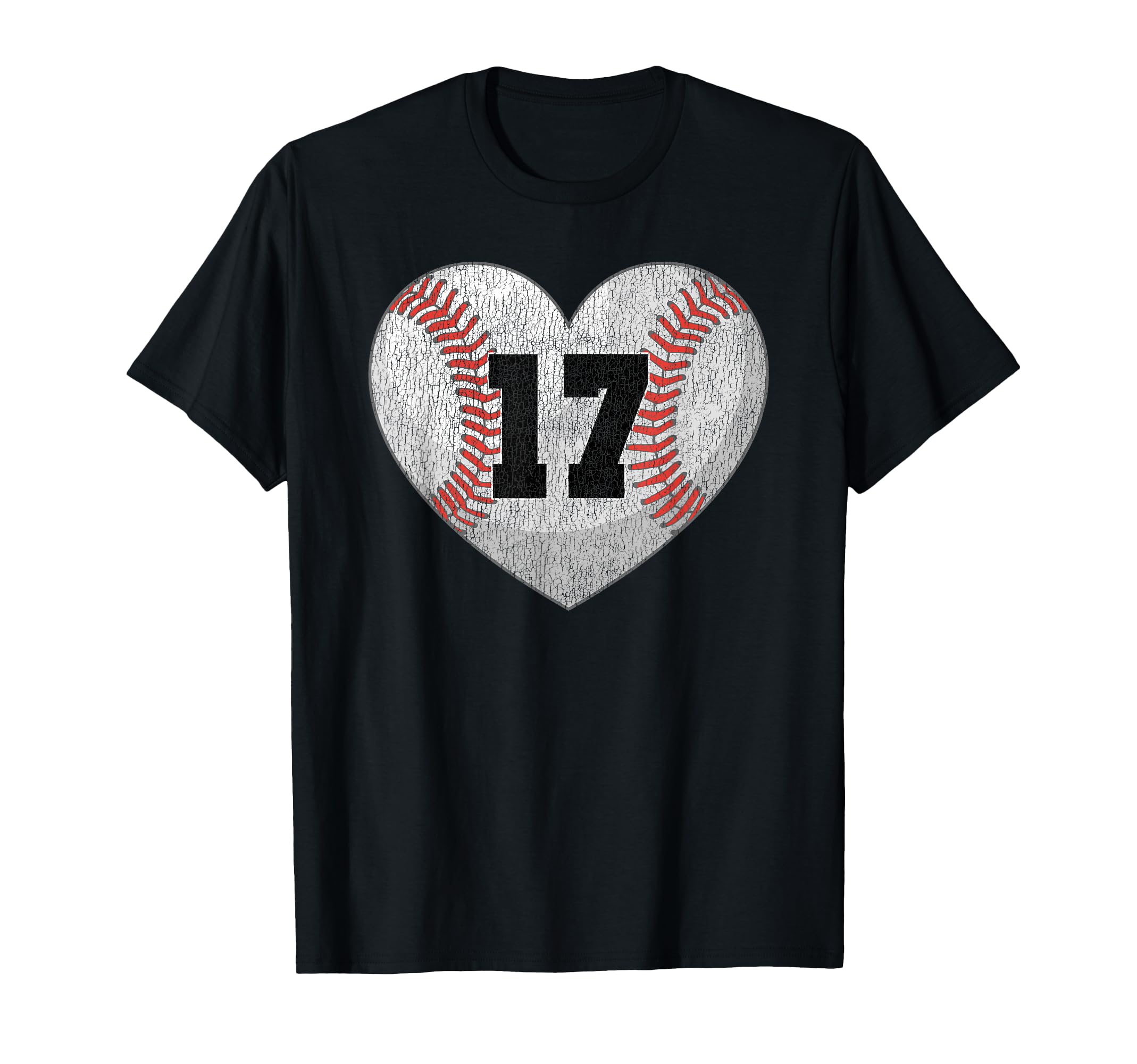 Baseball Number 17 Distressed Heart T-Shirt - Novelty Apparel Unisex - T-Shirt, Sweatshirt, Hoodie