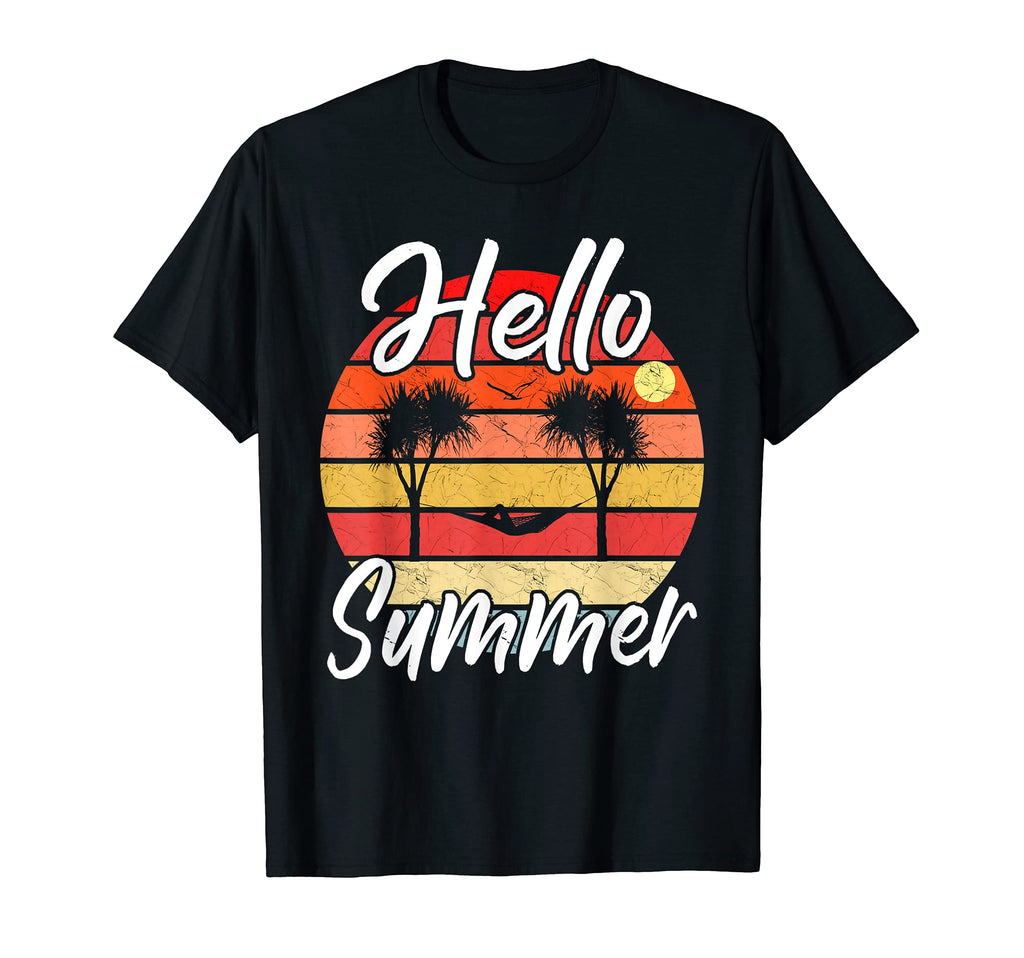 Mens Hello Summer Palm Trees Hammock T-Shirt - Trendy Graphic for Adults - T-Shirt, Sweatshirt, Hoodie