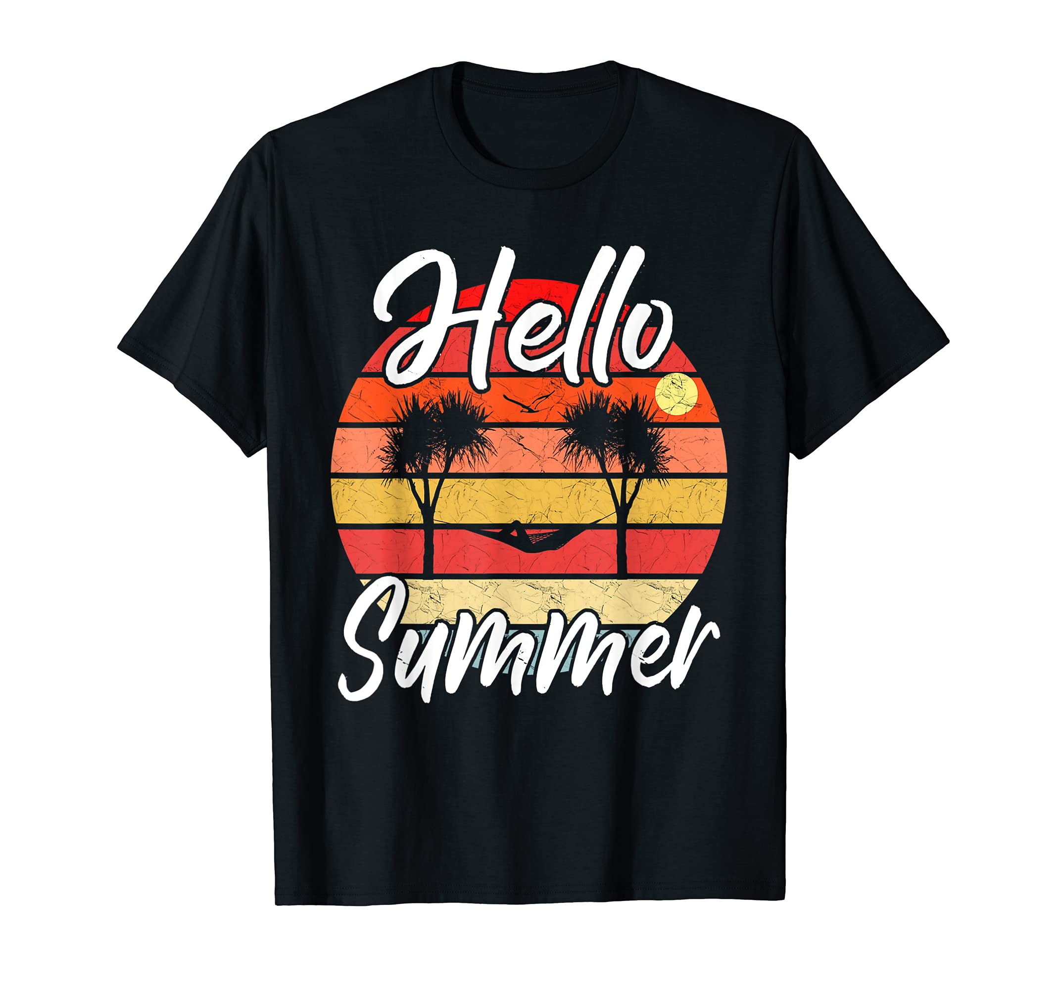 Mens Hello Summer Palm Trees Hammock T-Shirt - Trendy Graphic for Adults - T-Shirt, Sweatshirt, Hoodie