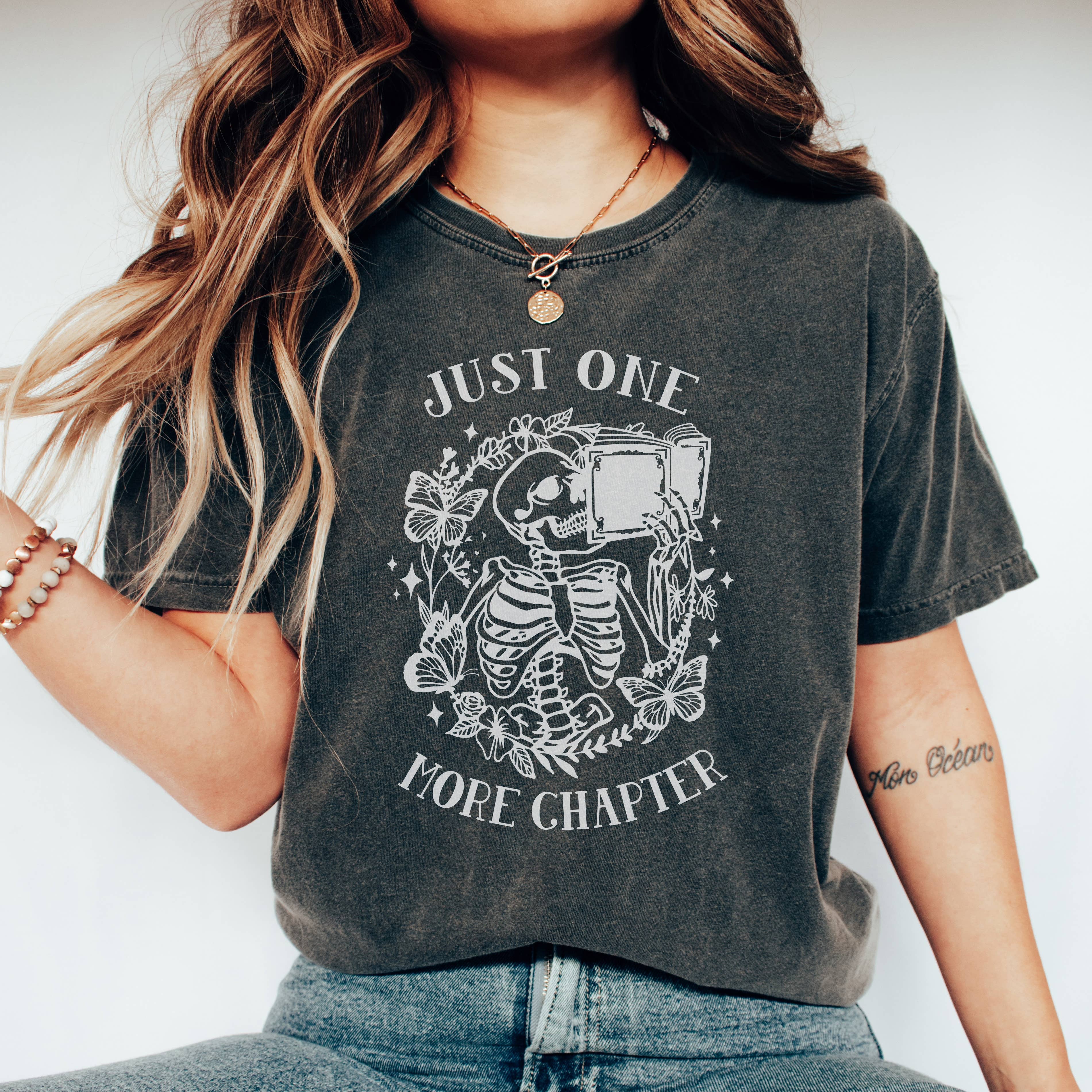 Just One More Chapter Book Graphic Skeleton - Adult & Kids T-Shirts, Sweatshirts & Hoodies apparel design preview 1