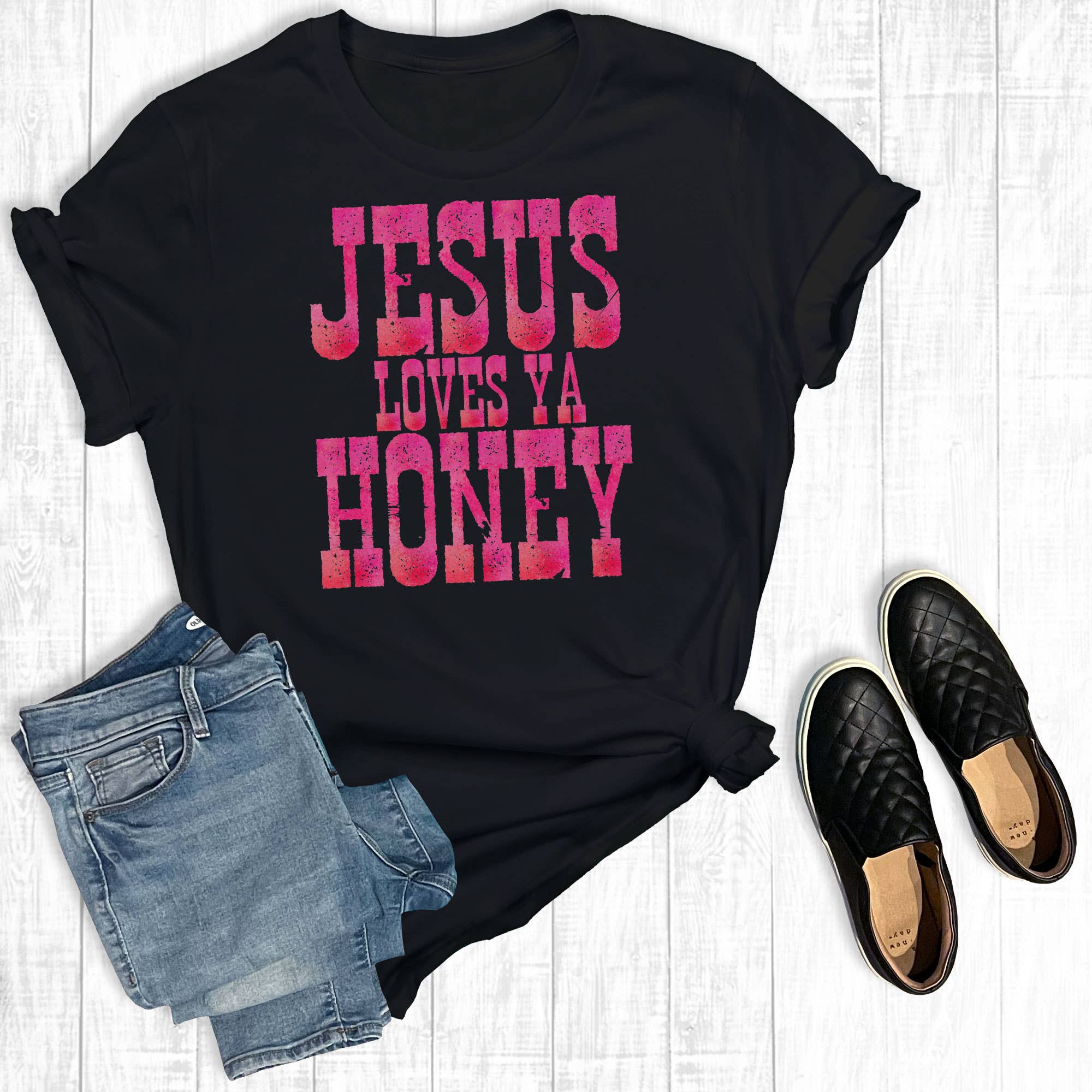 Jesus Loves Ya Honey - Adult & Kids T-Shirts, Sweatshirts & Hoodies apparel design preview 1