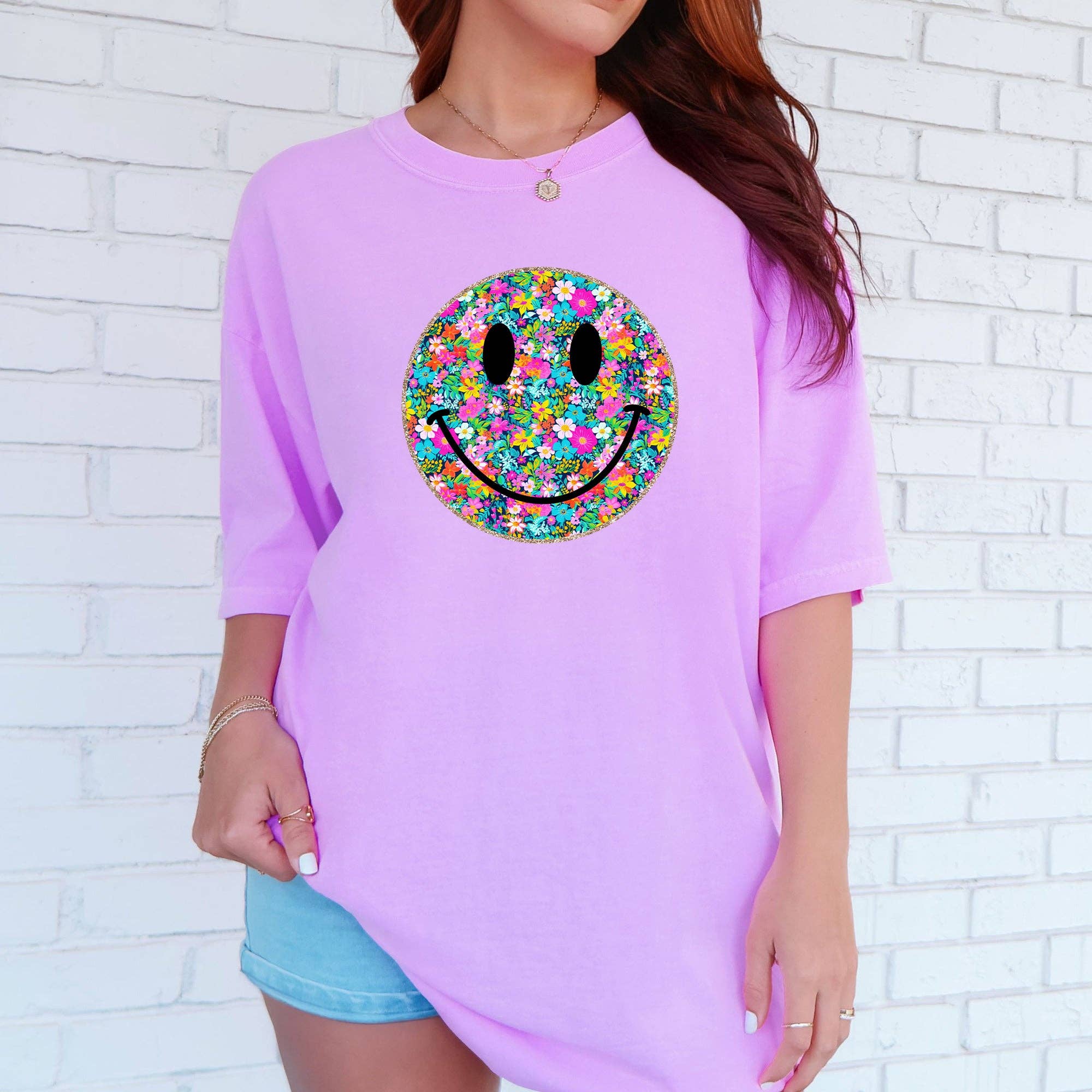 Floral Smiley Face, Retro, Summer, Flowers - Adult & Kids T-Shirts, Sweatshirts & Hoodies apparel design preview 1