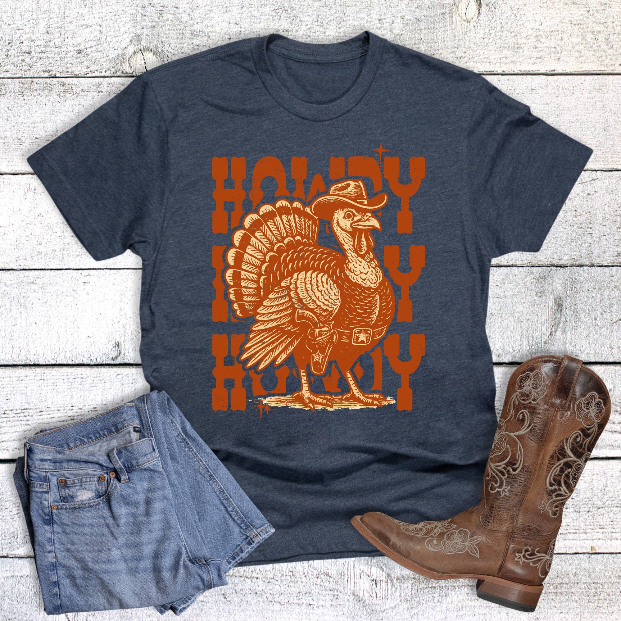 Western Fall Howdy Turkey Graphic - Adult & Kids T-Shirts, Sweatshirts & Hoodies apparel design preview 1