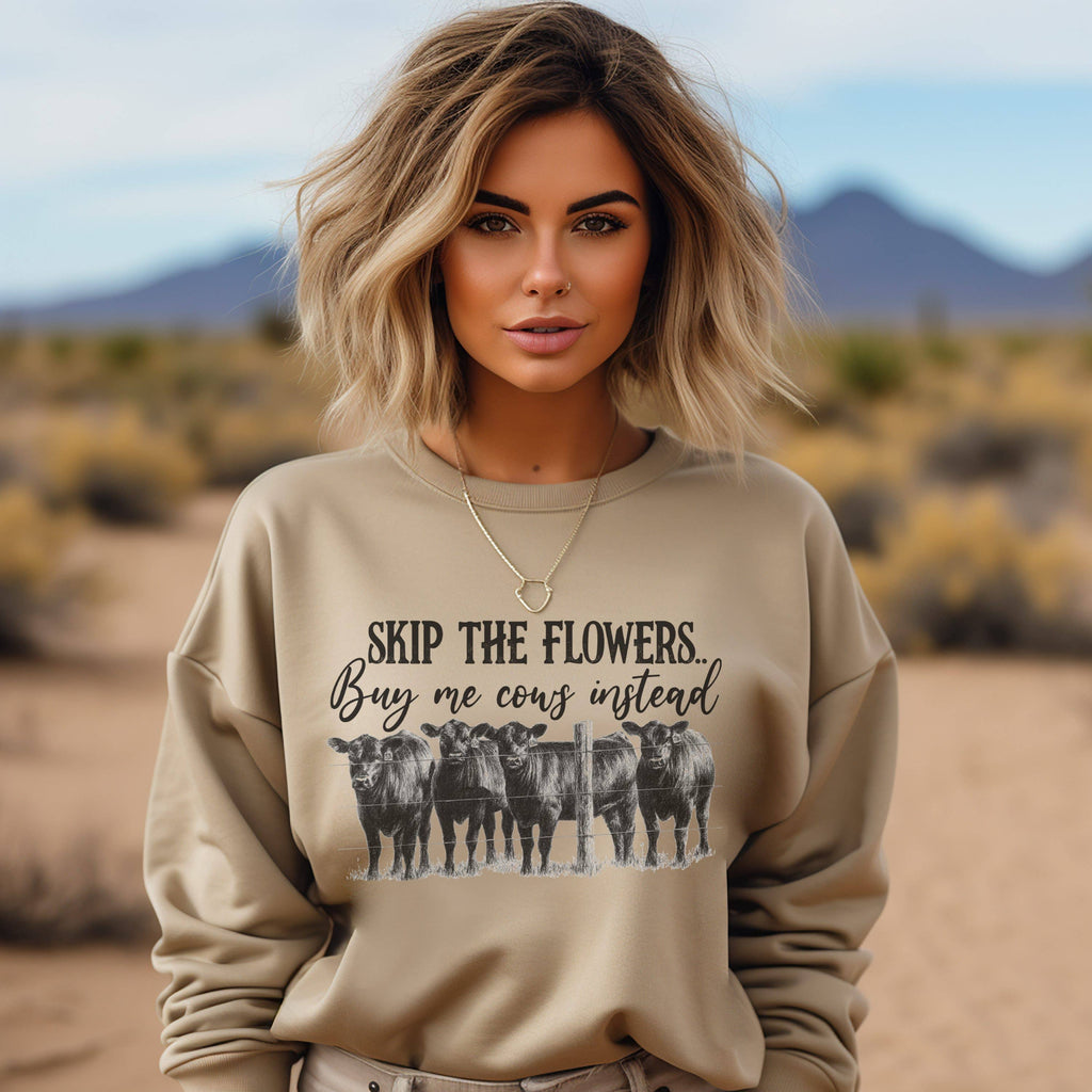 Skip the Flowers Buy Me Cows Crew Neck - Adult & Kids T-Shirts, Sweatshirts & Hoodies apparel design preview 1