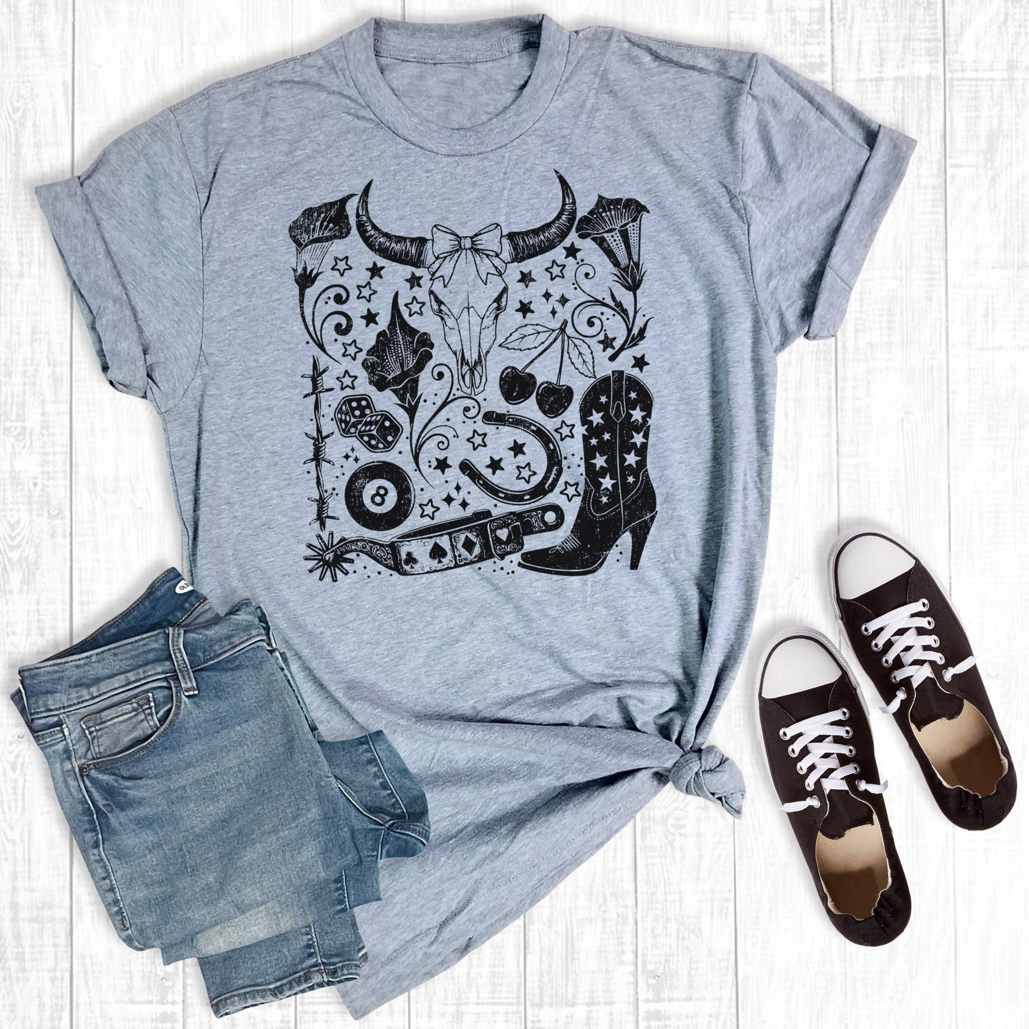 Western Cowgirl Cowskull Graphic - Adult & Kids T-Shirts, Sweatshirts & Hoodies apparel design preview 1