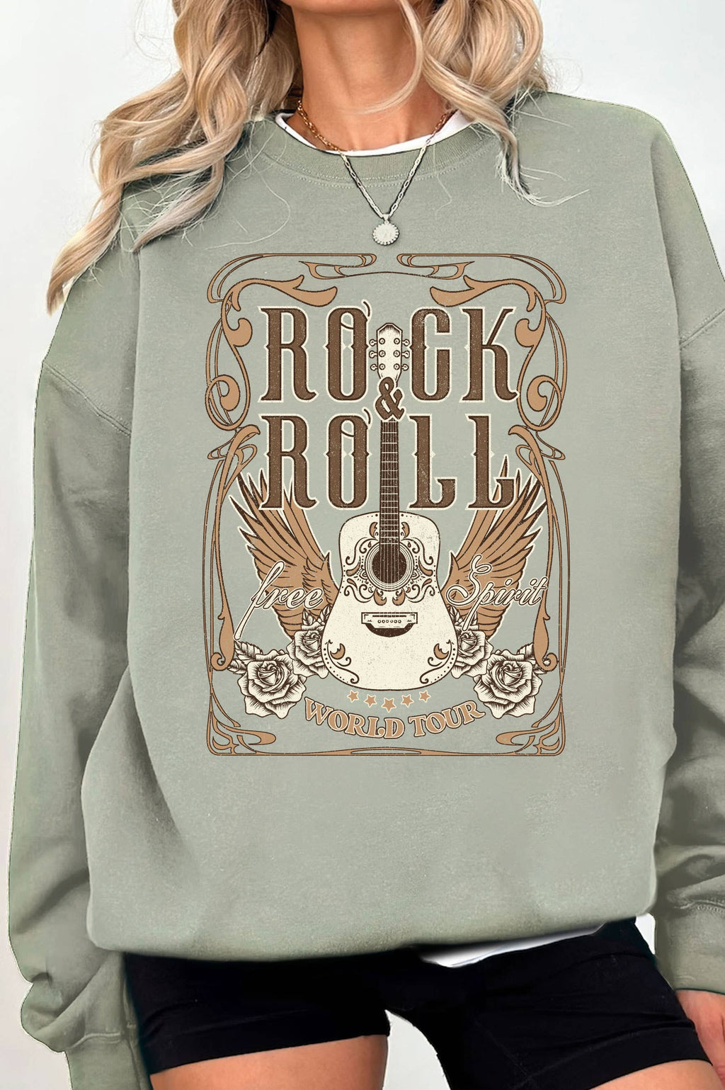 Rock and Roll Wings Guitar Graphic Brushed - Adult & Kids T-Shirts, Sweatshirts & Hoodies apparel design preview 1