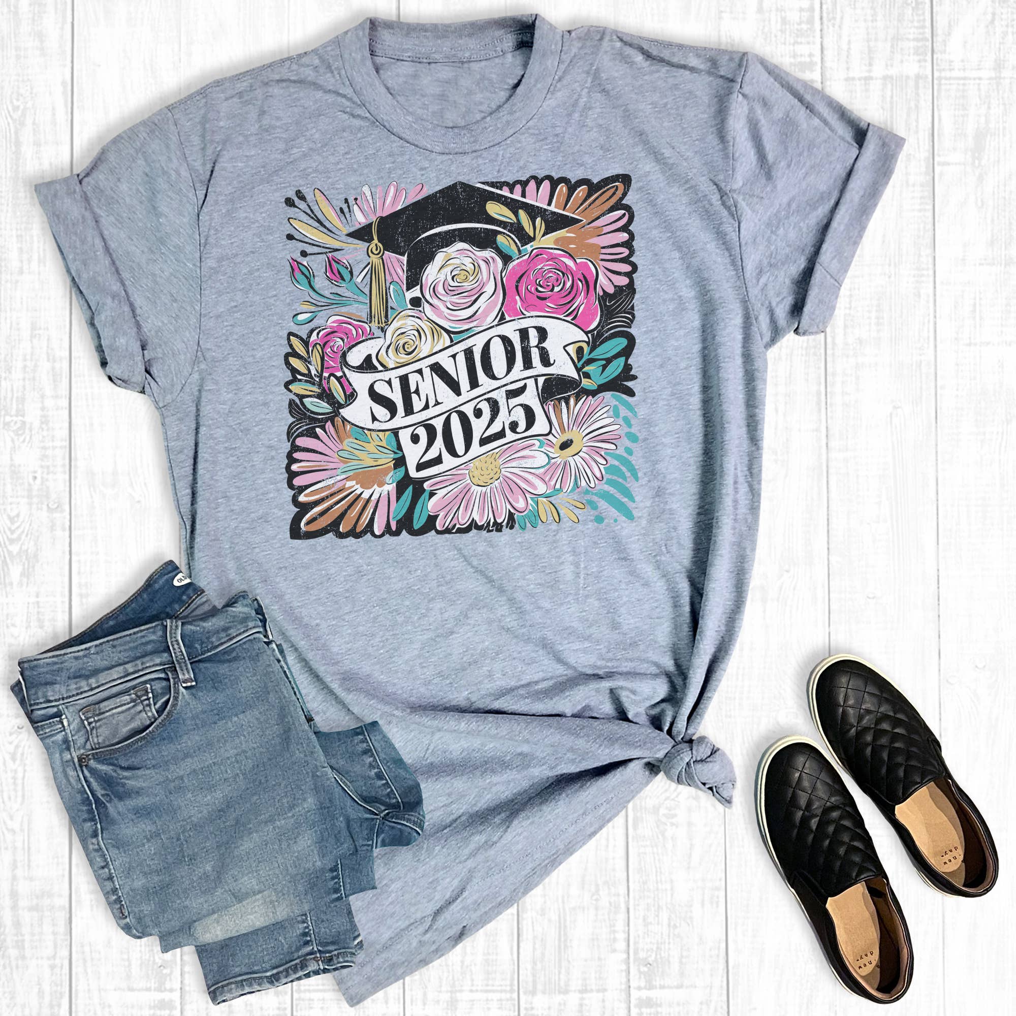 Boho Floral Senior 2025 Graphic - Adult & Kids T-Shirts, Sweatshirts & Hoodies apparel design preview 1