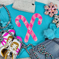 Pink Sequins Candy Cane Patch Scuba Blue Crewneck - Adult & Kids T-Shirts, Sweatshirts & Hoodies apparel design preview 1