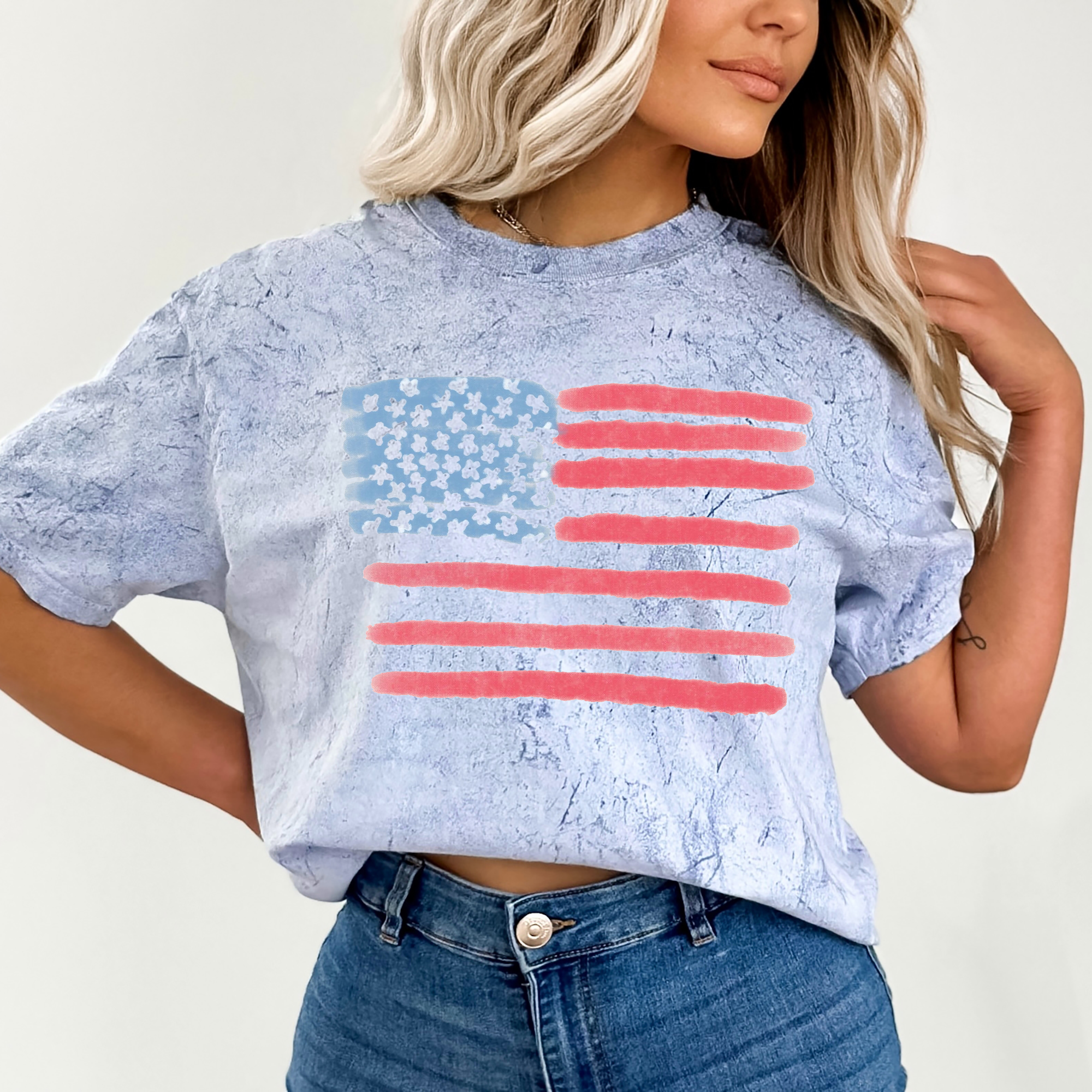 Painted Flag, Fourth of July, America Patriotic, USA - Adult & Kids T-Shirts, Sweatshirts & Hoodies apparel design preview 1