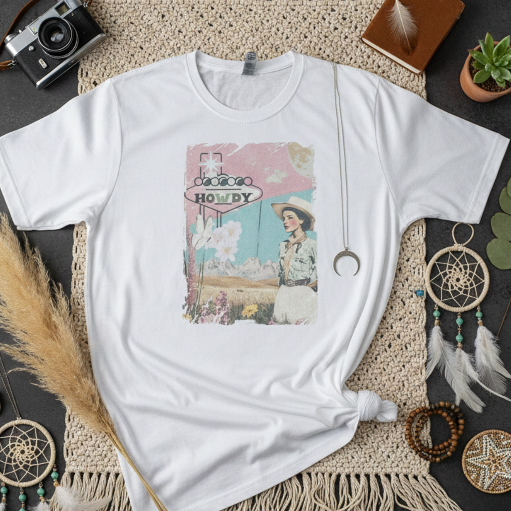 Desert Collage Style Howdy Vegas Retro Vintage - Adult & Kids T-Shirts, Sweatshirts & Hoodies apparel design preview 1