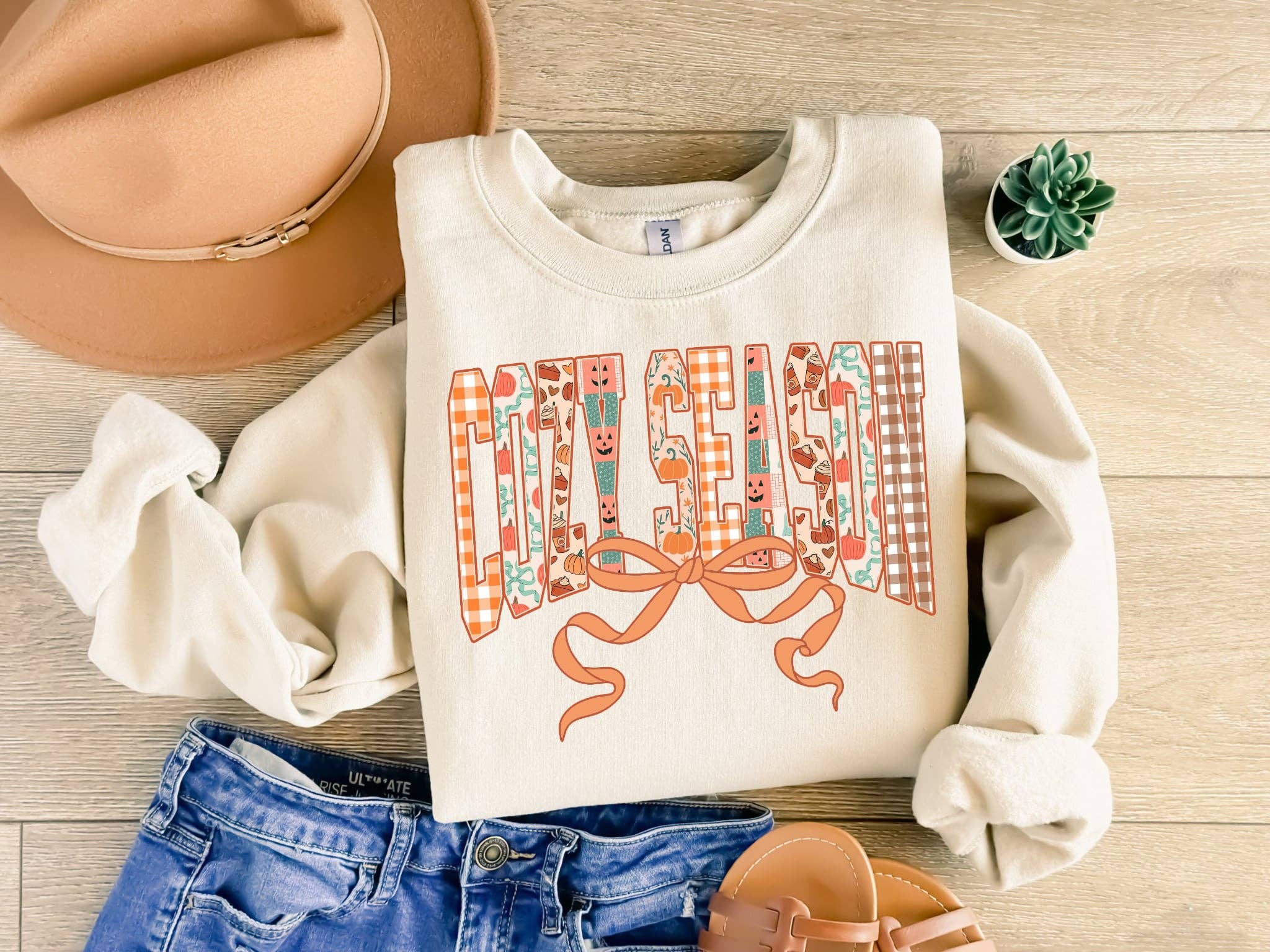 Cozy Season Bow Dark Cream Seasonal Fall Graphic - Adult & Kids T-Shirts, Sweatshirts & Hoodies apparel design preview 1