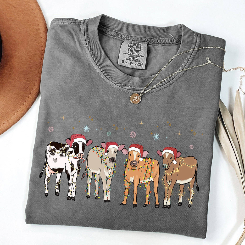 Christmas Calves, Holstein Cow Lovers Santa Farm Life - Adult & Kids T-Shirts, Sweatshirts & Hoodies apparel design preview 1