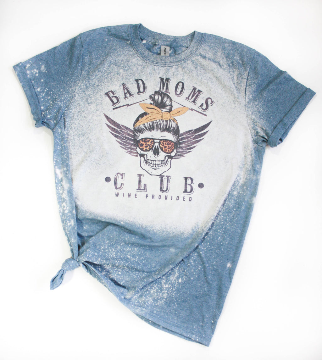 Bad Moms Club Skull Wine Bleached - Adult & Kids T-Shirts, Sweatshirts & Hoodies apparel design preview 1