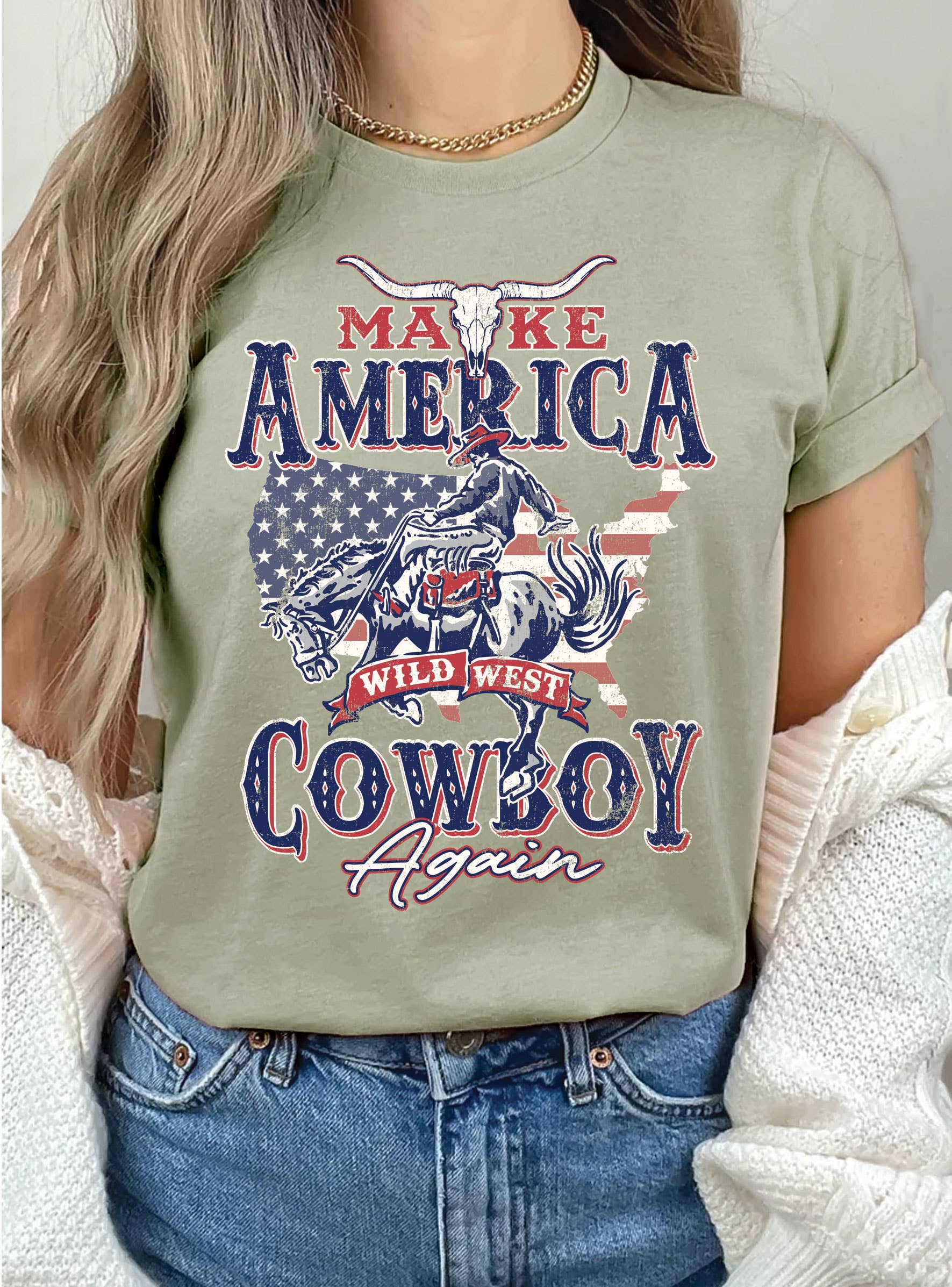 Make America Cowboy Again Graphic - Adult & Kids T-Shirts, Sweatshirts & Hoodies apparel design preview 1