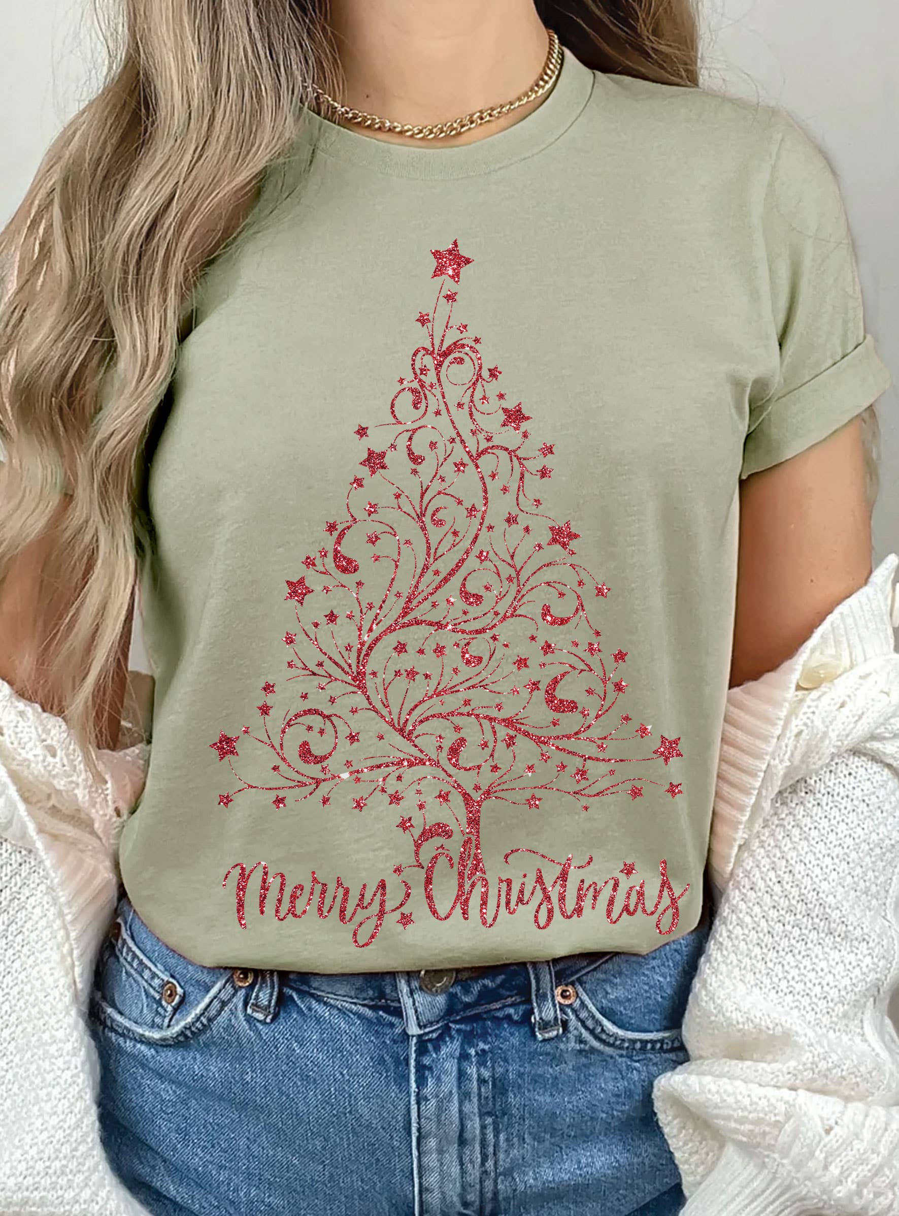 Glitter Christmas Tree Graphic - Adult & Kids T-Shirts, Sweatshirts & Hoodies apparel design preview 1