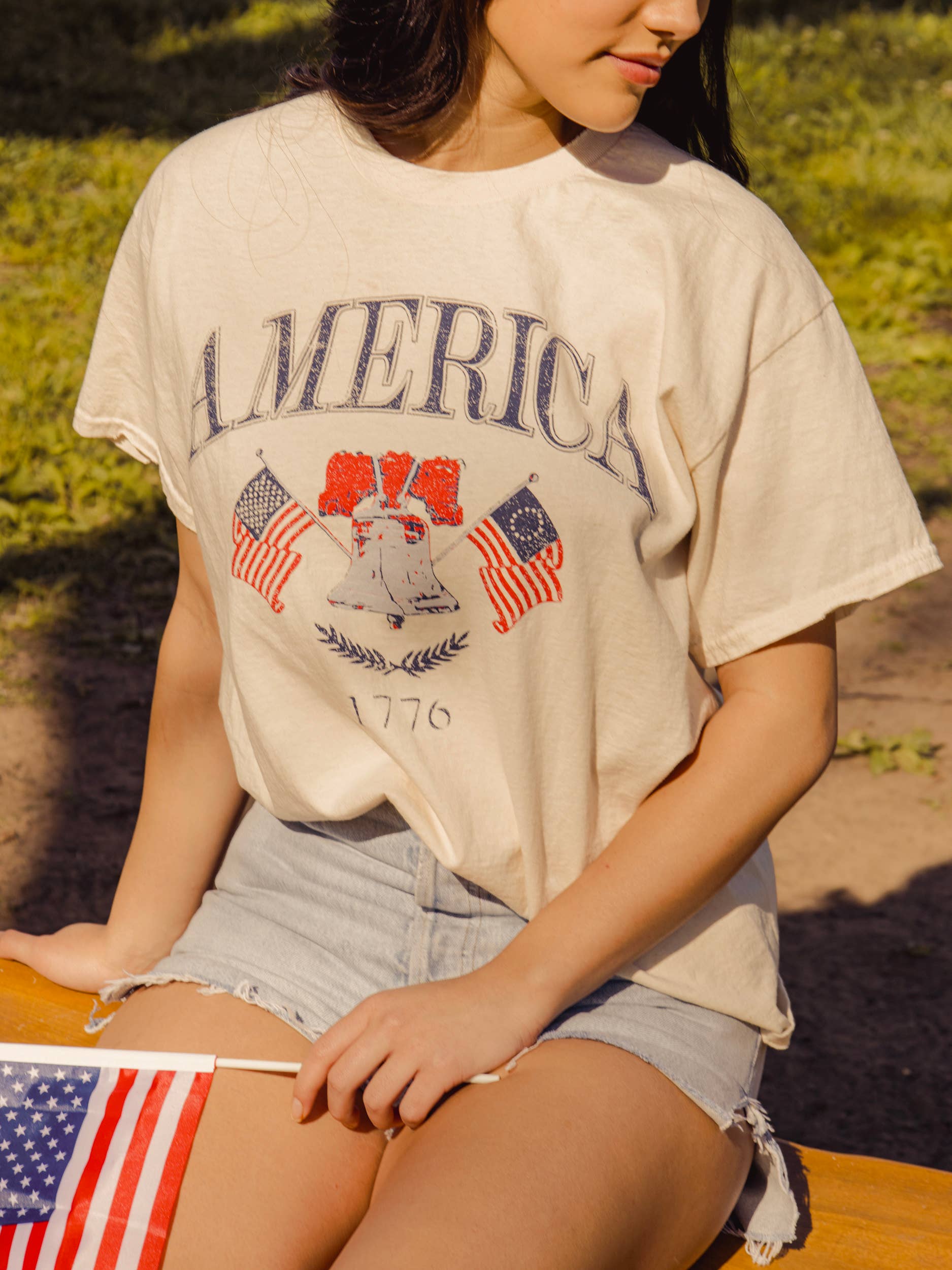 4th of July American Bell Off White Thrifted - Adult & Kids T-Shirts, Sweatshirts & Hoodies apparel design preview 1