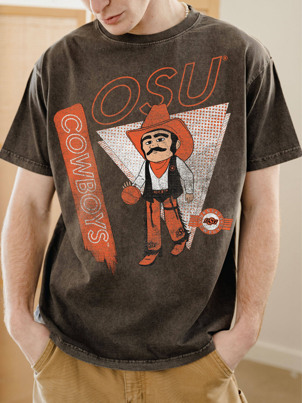 Osu Cowboys Courtside Basketball Charcoal Thrifted - Adult & Kids T-Shirts, Sweatshirts & Hoodies apparel design preview 1
