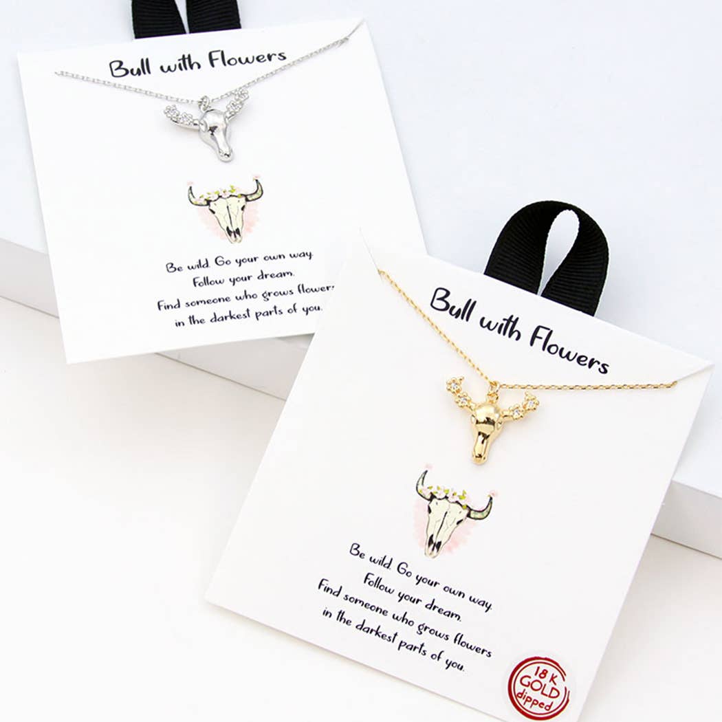 Gold-Dipped Floral Bull Head Pendant Necklace - Adult & Kids T-Shirts, Sweatshirts & Hoodies apparel design preview 1