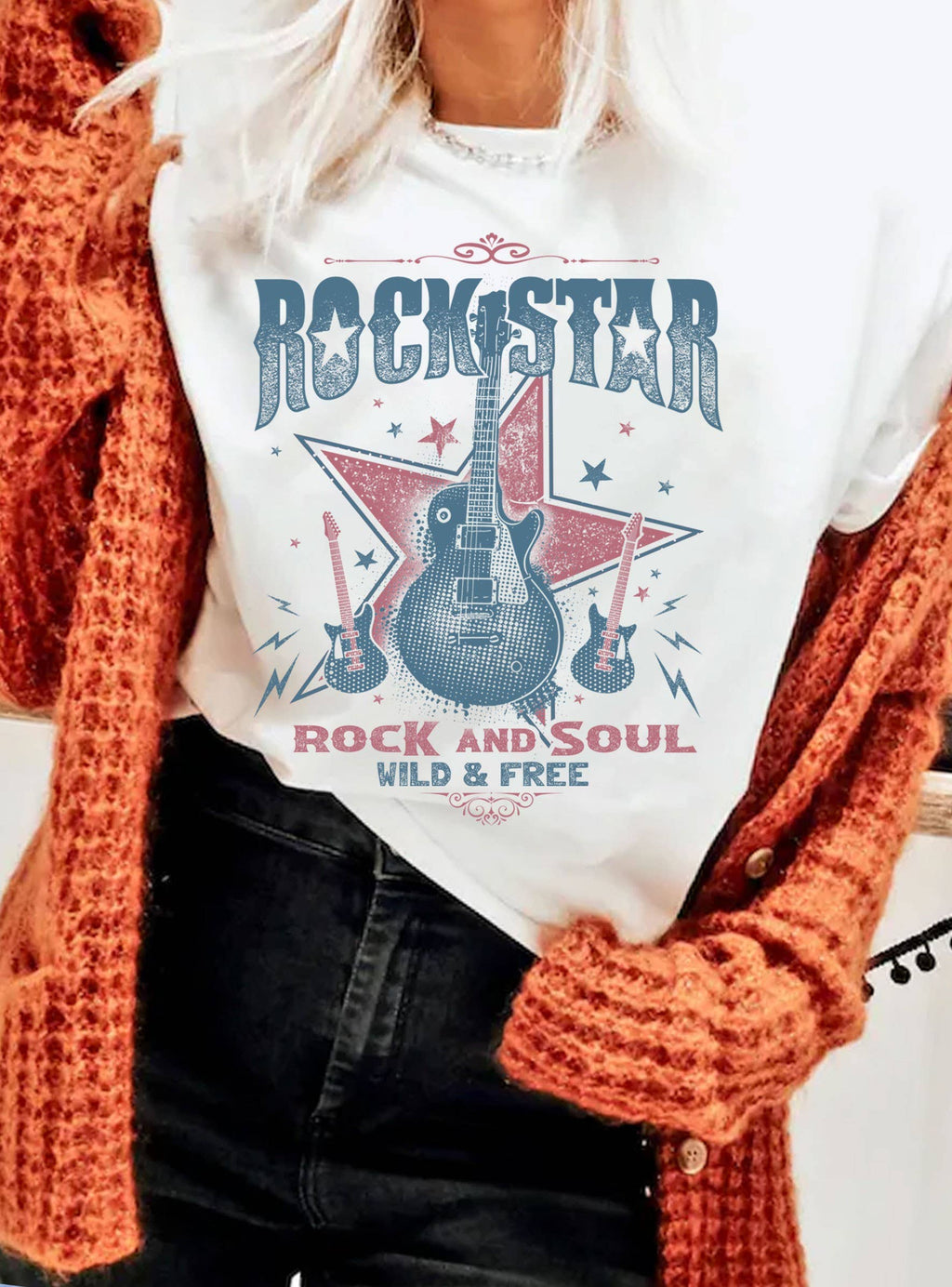 Rock Star and Roll Guitar Graphic - Adult & Kids T-Shirts, Sweatshirts & Hoodies apparel design preview 1