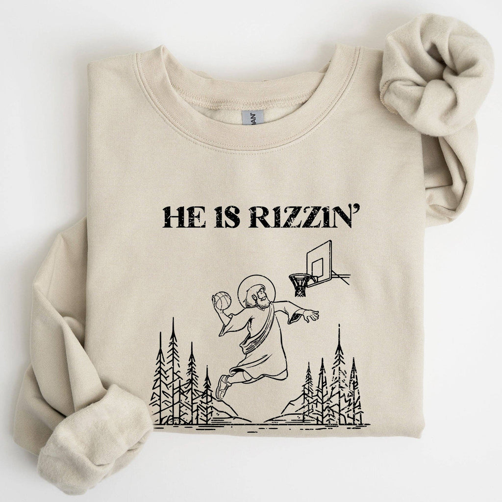He Is Rizzin, Basketball Jesus, Easter Funny - Adult & Kids T-Shirts, Sweatshirts & Hoodies apparel design preview 1