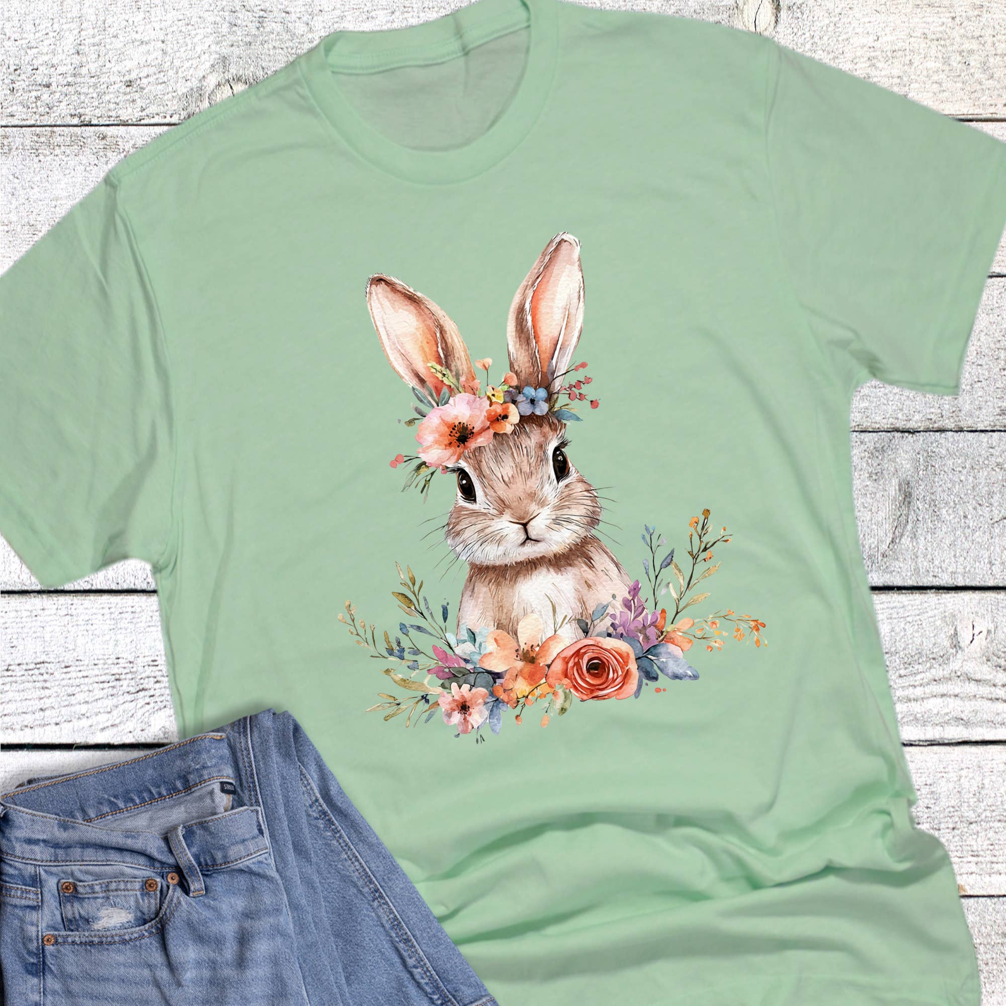 Easter Boho Floral Headband Bunny Graphic - Adult & Kids T-Shirts, Sweatshirts & Hoodies apparel design preview 1