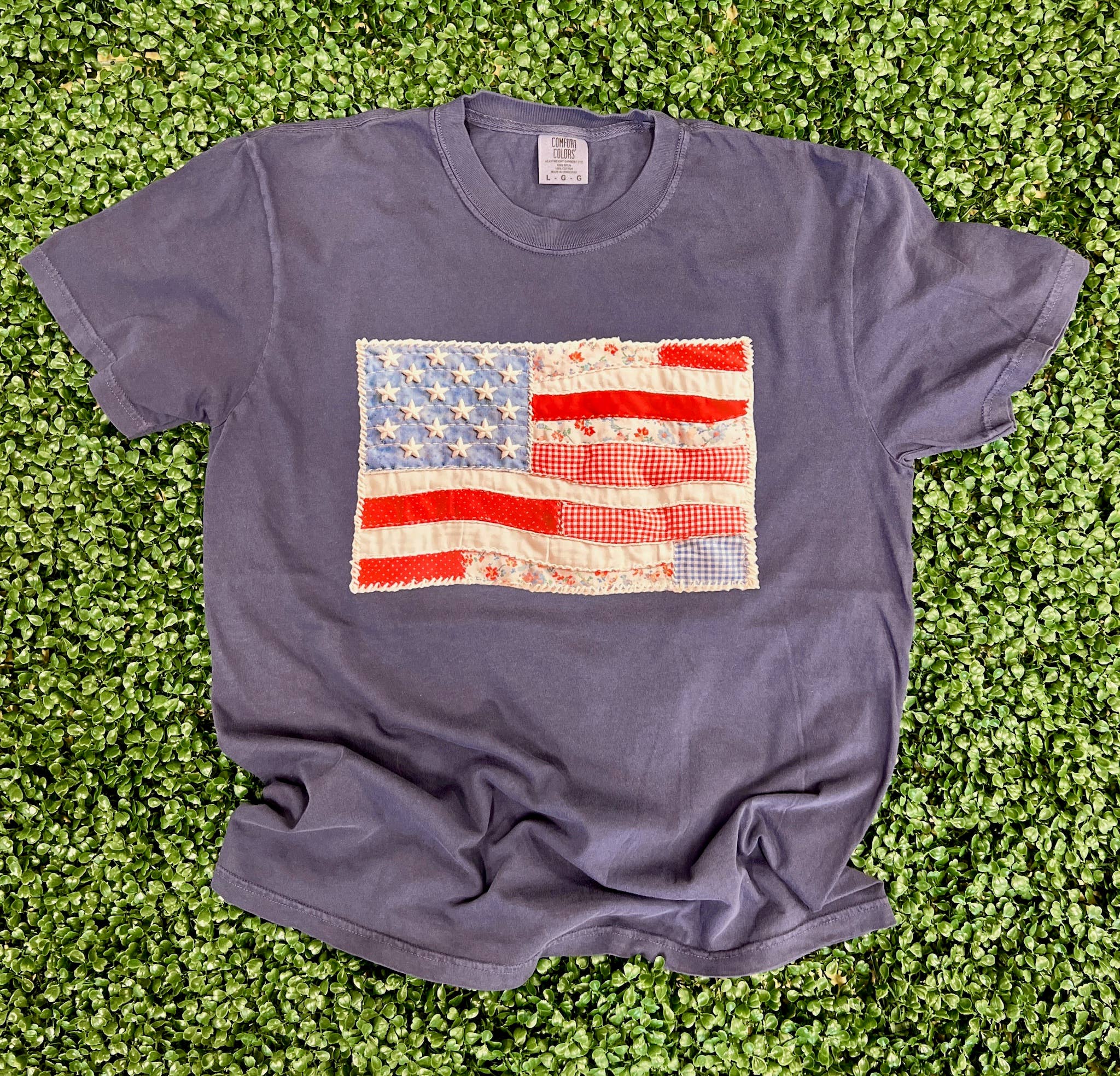 Patchwork USA Flag On Comfort Colors Navy - Adult & Kids T-Shirts, Sweatshirts & Hoodies apparel design preview 1