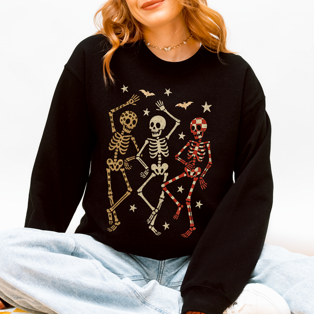Halloween Dancing Skeletons Leopard - Adult & Kids T-Shirts, Sweatshirts & Hoodies apparel design preview 1
