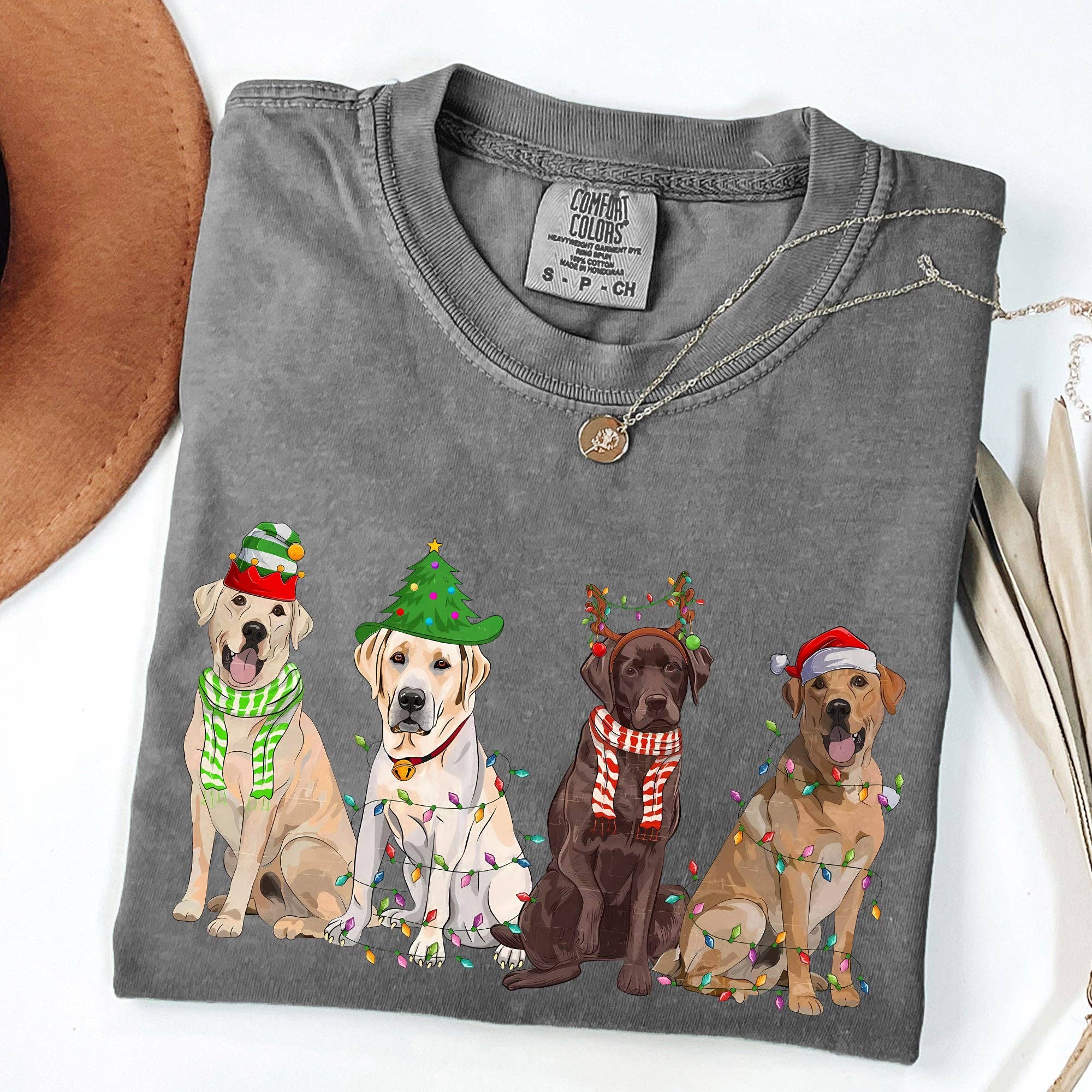 Christmas Dogs, Retriever, Labrador, Santa, Cute - Adult & Kids T-Shirts, Sweatshirts & Hoodies apparel design preview 1