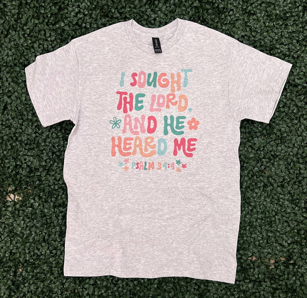 I Sought the Lord and He Heard Me On Ash Gray - Adult & Kids T-Shirts, Sweatshirts & Hoodies apparel design preview 1