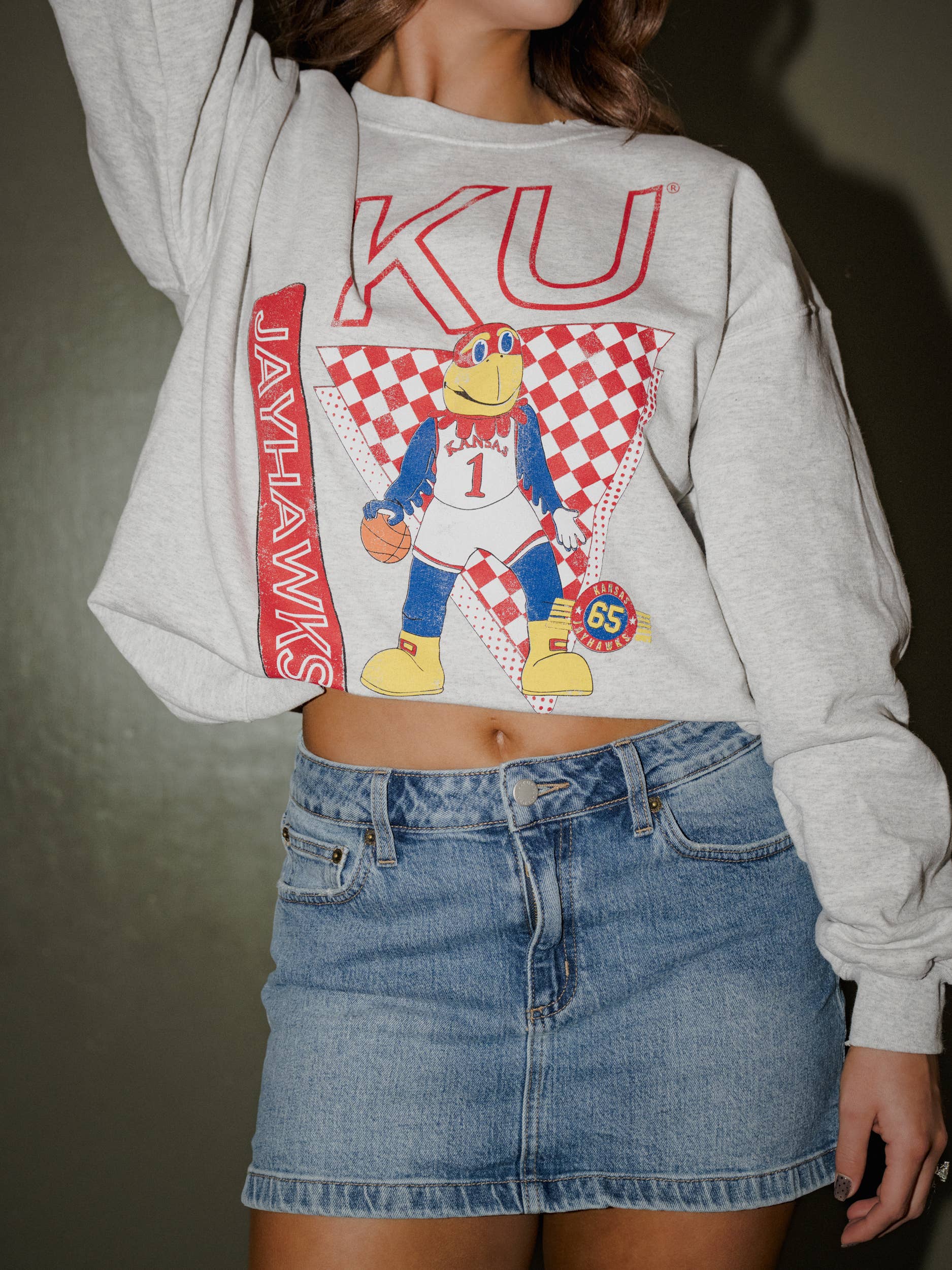 Ku Jayhawks Courtside Hoops Ash Gray Thrifted - Adult & Kids T-Shirts, Sweatshirts & Hoodies apparel design preview 1