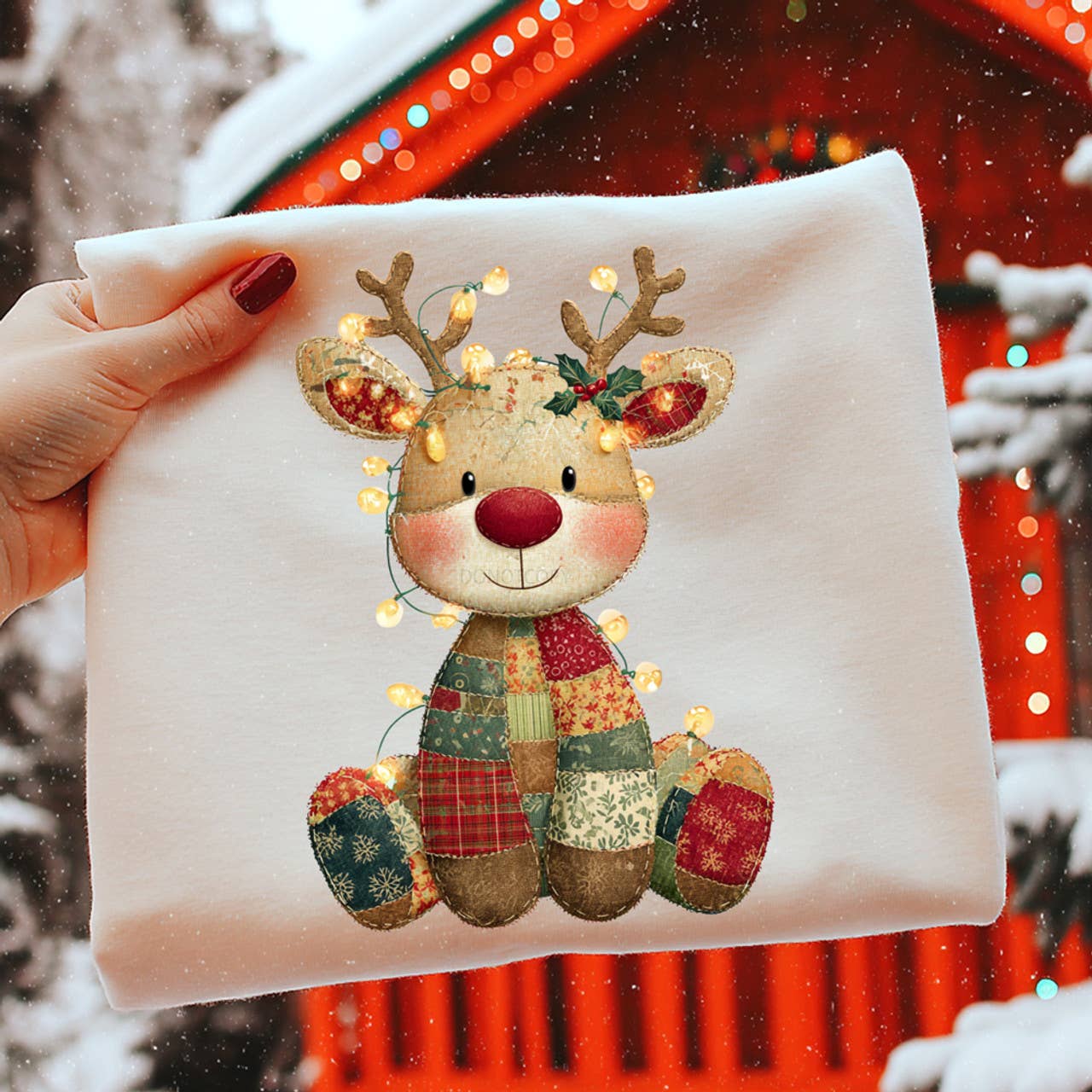 Christmas Patchwork Reindeer - Adult & Kids T-Shirts, Sweatshirts & Hoodies apparel design preview 1