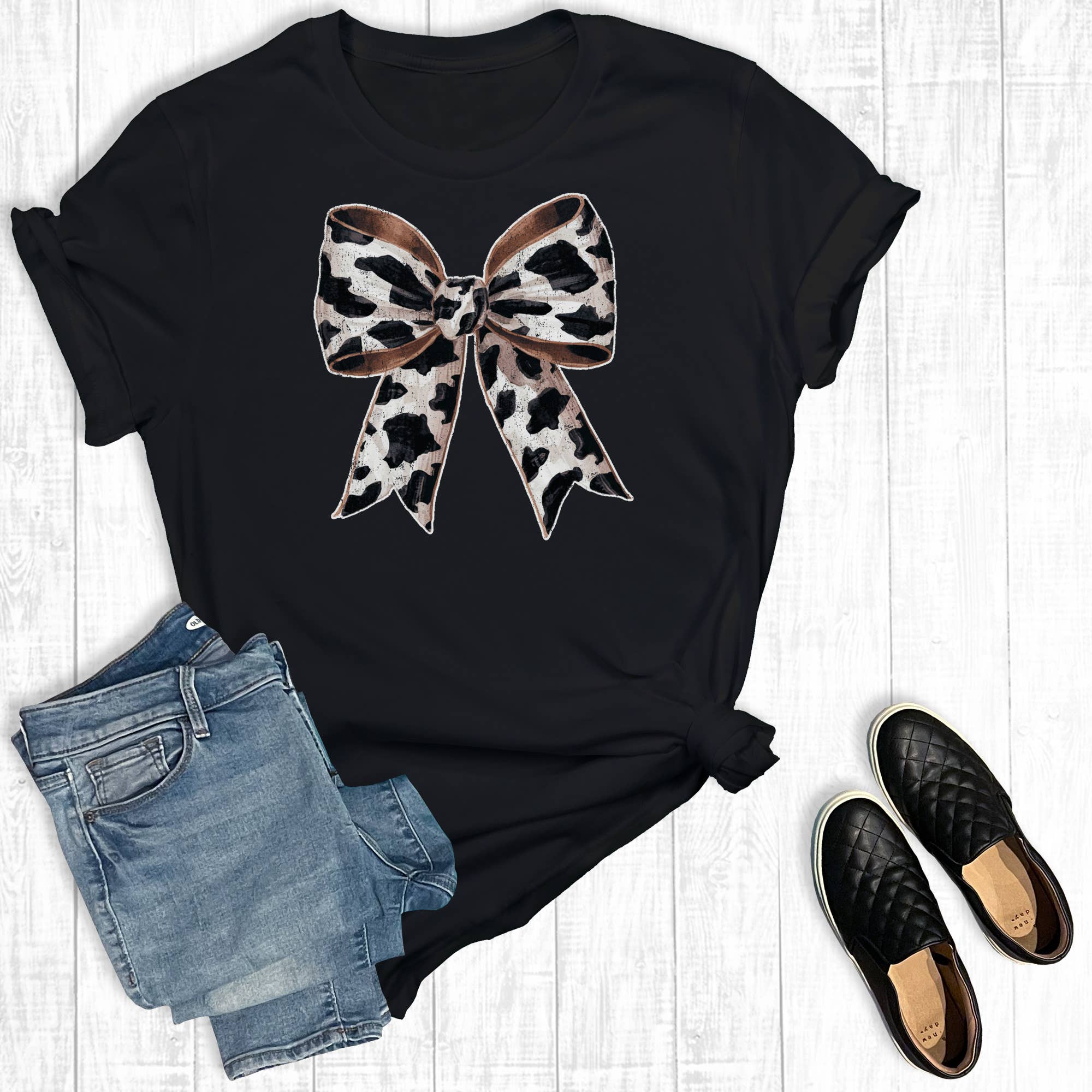 Western Coquette Cow Bow Graphic - Adult & Kids T-Shirts, Sweatshirts & Hoodies apparel design preview 1