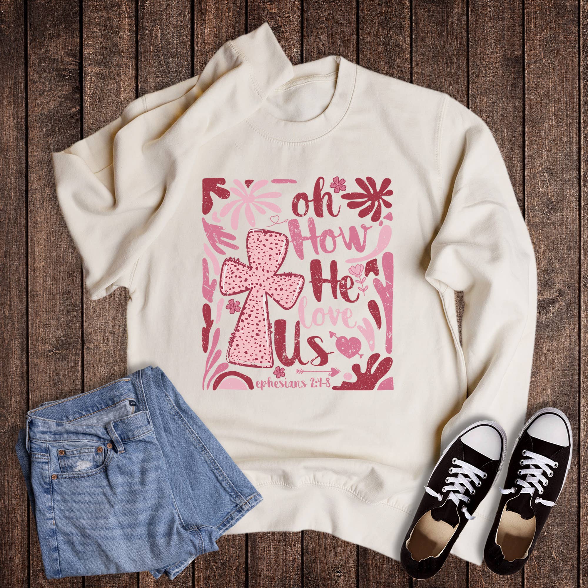 Valentine Boho How He Loves Us Collage - Adult & Kids T-Shirts, Sweatshirts & Hoodies apparel design preview 1