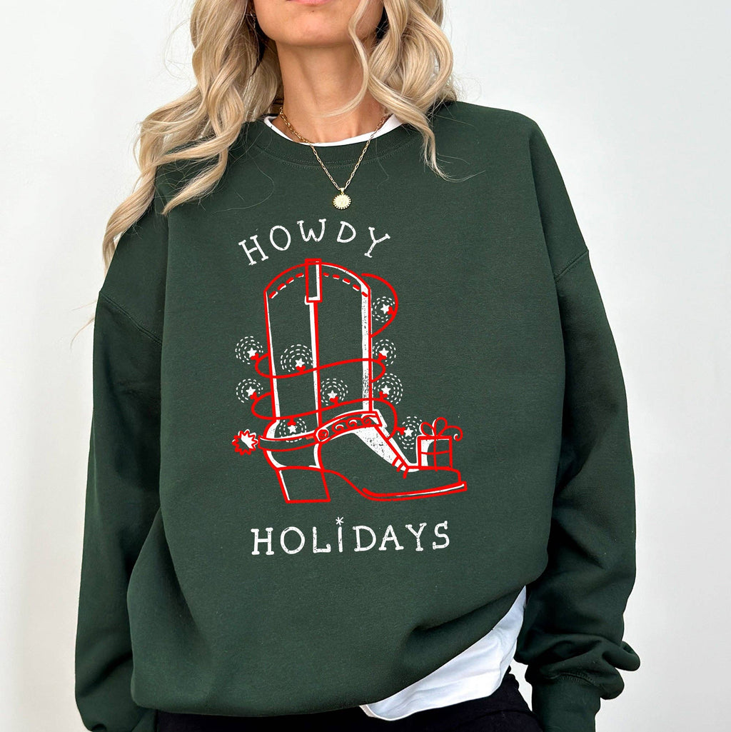 Howdy Holidays, Christmas, Cowboy Boot, Country - Adult & Kids T-Shirts, Sweatshirts & Hoodies apparel design preview 1