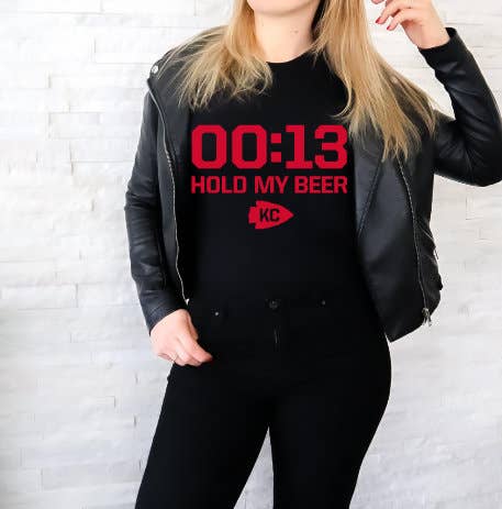 Kansas City Chiefs Hold My Beer 13 Seconds - Adult & Kids T-Shirts, Sweatshirts & Hoodies apparel design preview 1