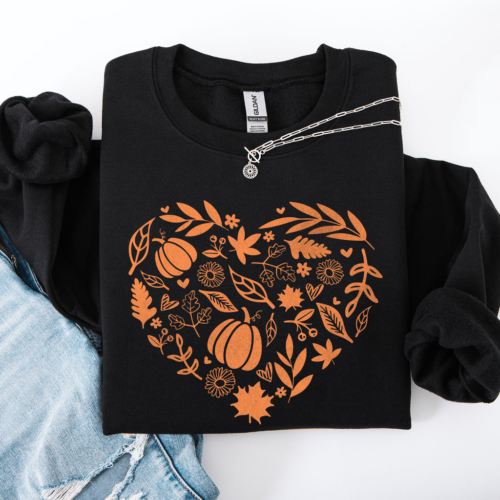Fall Heart, Pumpkin Leaves, Autumn - Adult & Kids T-Shirts, Sweatshirts & Hoodies apparel design preview 1