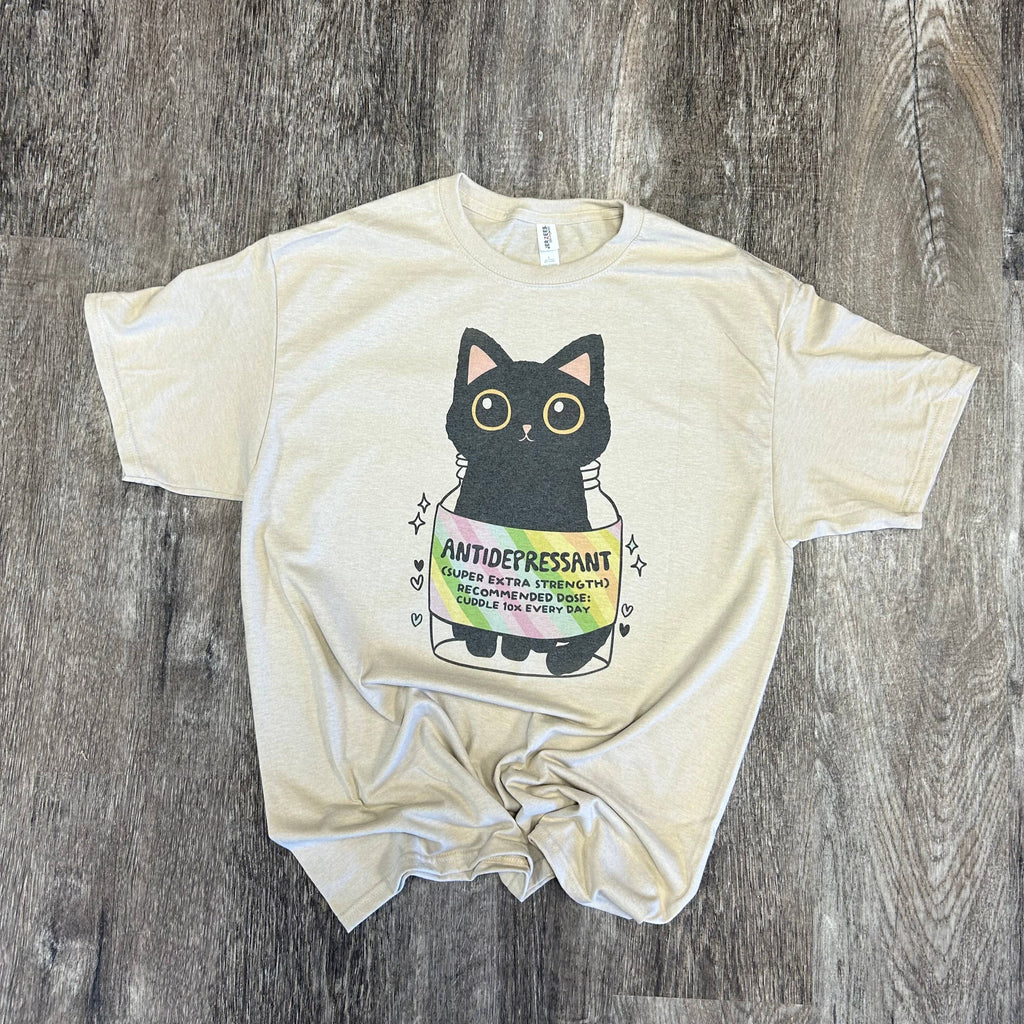 Antidepressant Cat On Sand - Adult & Kids T-Shirts, Sweatshirts & Hoodies apparel design preview 1