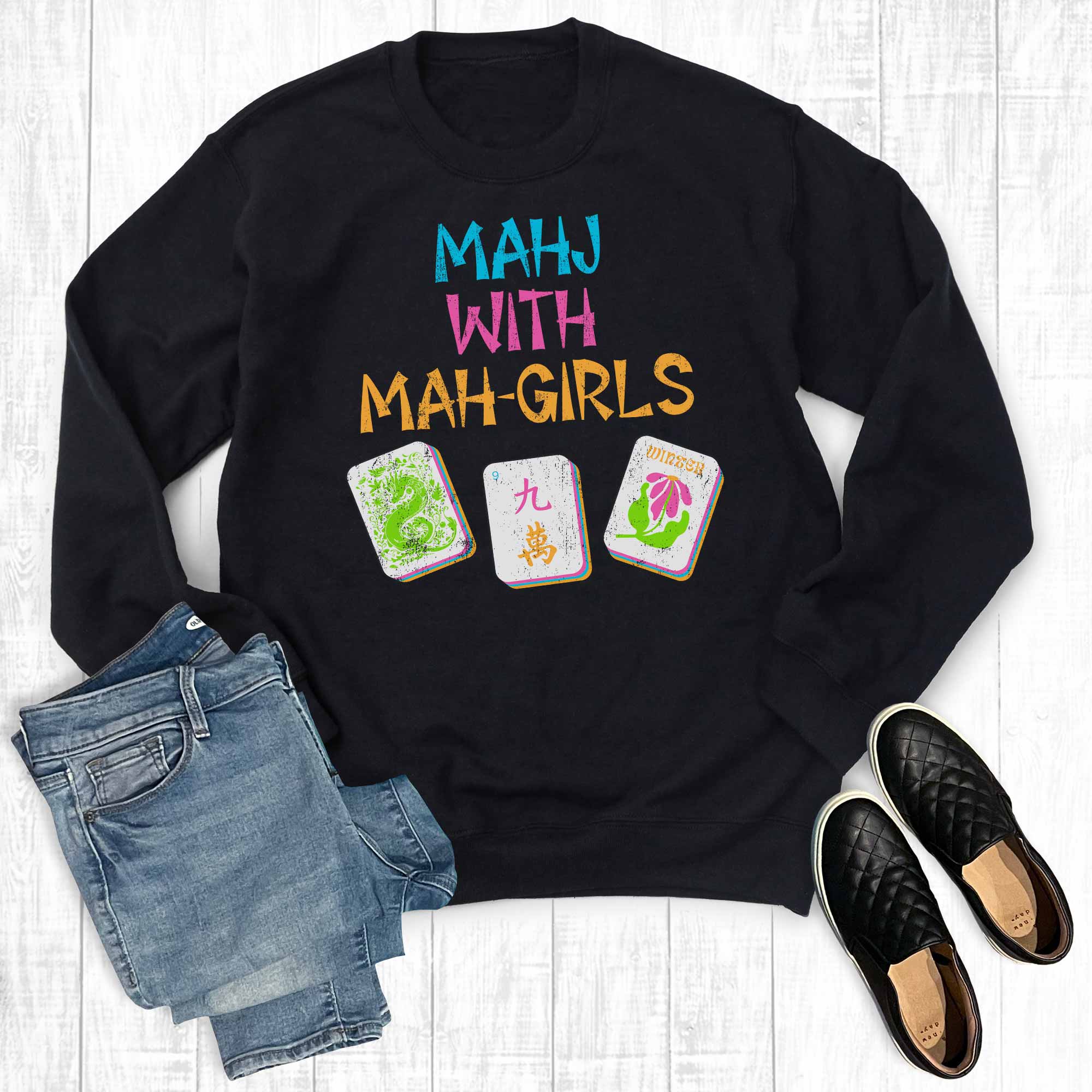 Retro Mahj with Mah Girls Graphic - Adult & Kids T-Shirts, Sweatshirts & Hoodies apparel design preview 1