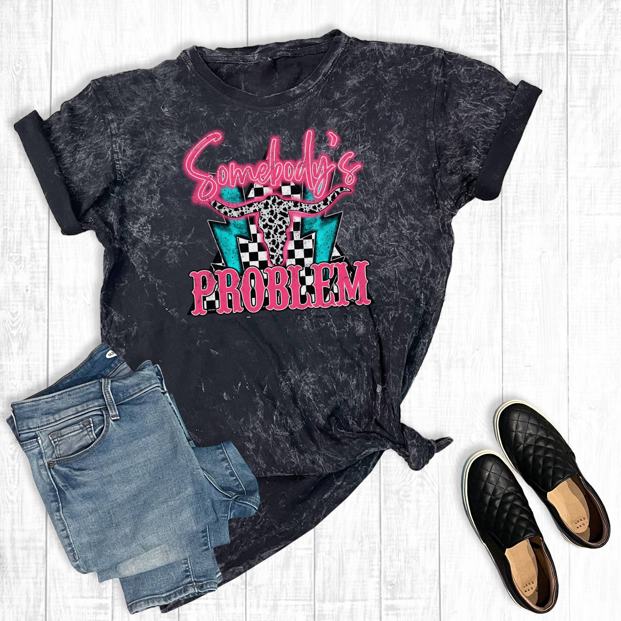 Western Somebody's Problem Mineral Wash Graphic - Adult & Kids T-Shirts, Sweatshirts & Hoodies apparel design preview 1