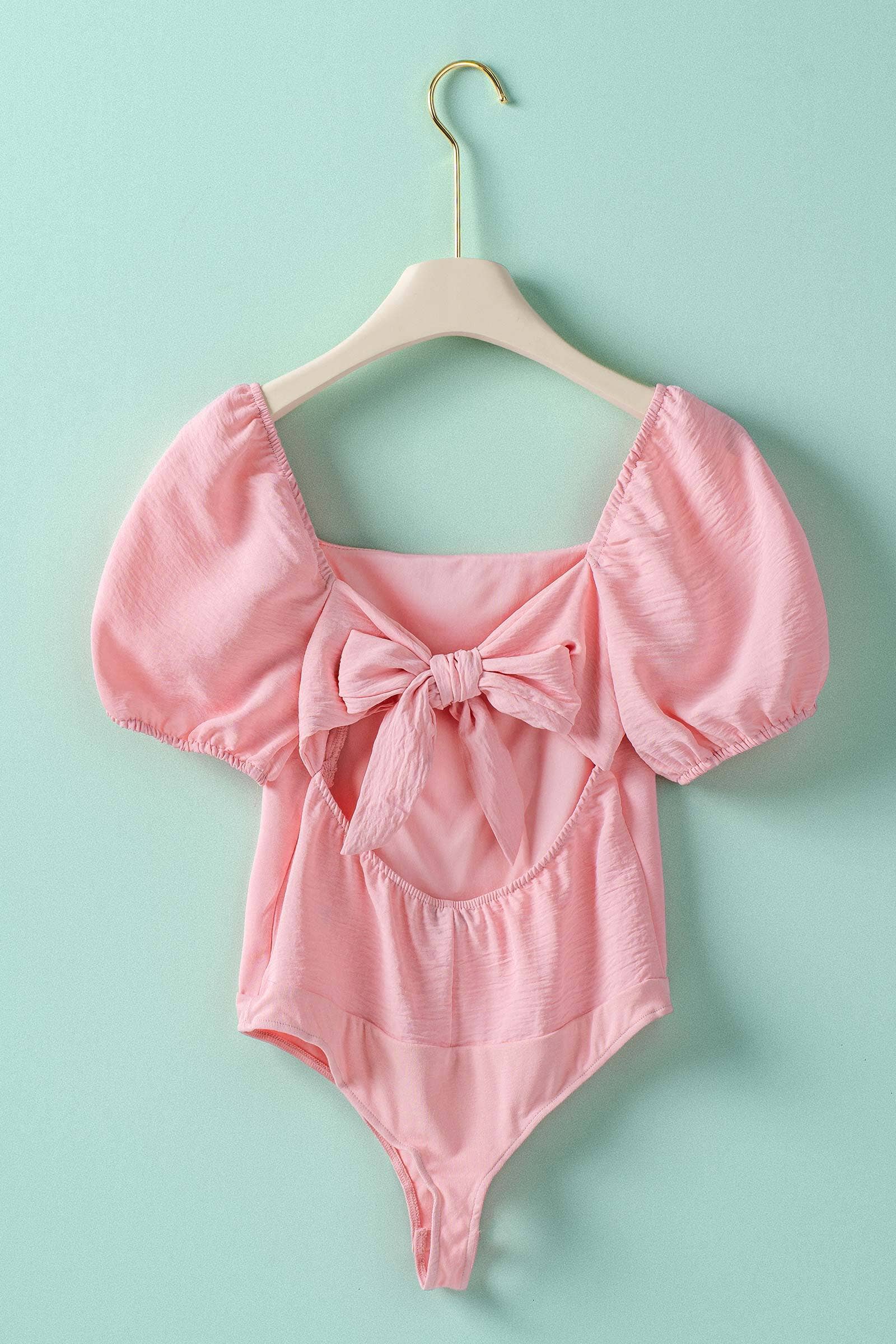 Open Back Bow Tie Puff Sleeve Textured Bodysuit - Adult & Kids T-Shirts, Sweatshirts & Hoodies apparel design preview 1