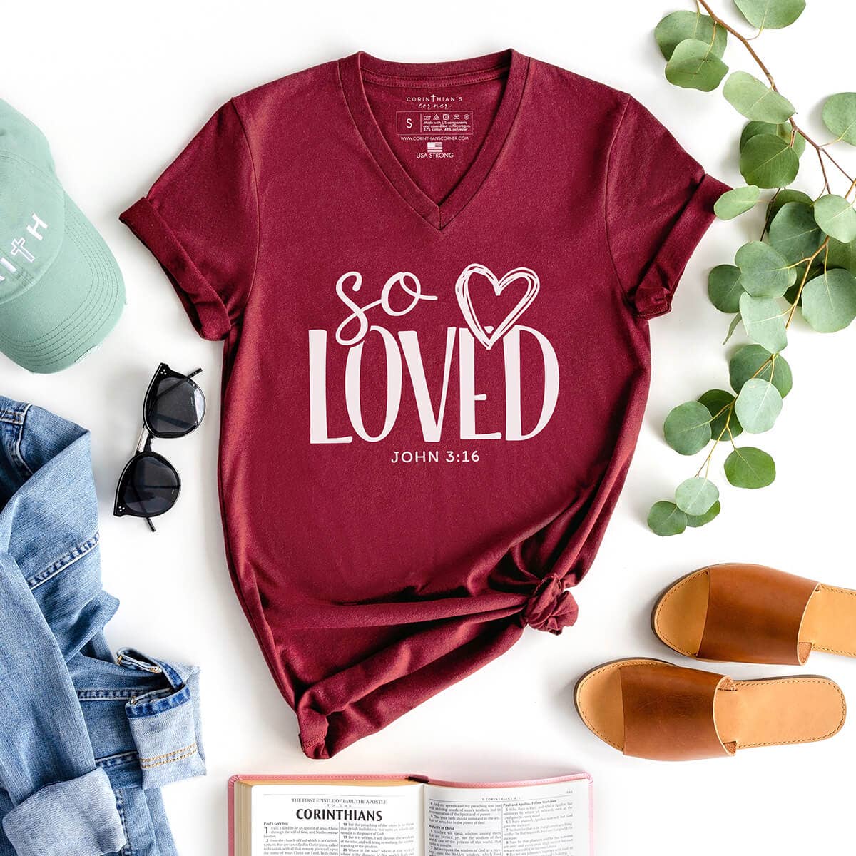 So Loved John 3:16 V-Neck - Adult & Kids T-Shirts, Sweatshirts & Hoodies apparel design preview 1
