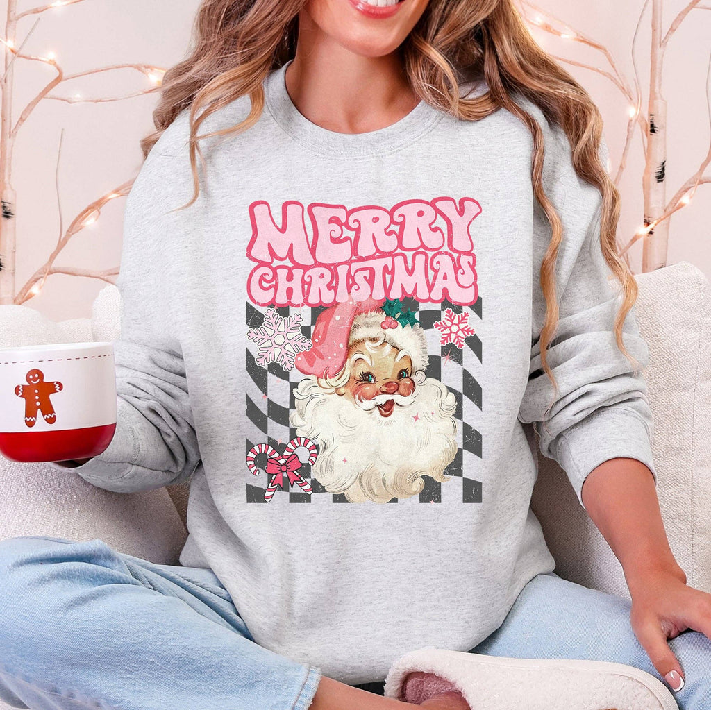 Merry Christmas, Retro Santa, Checkered, Vintage - Adult & Kids T-Shirts, Sweatshirts & Hoodies apparel design preview 1