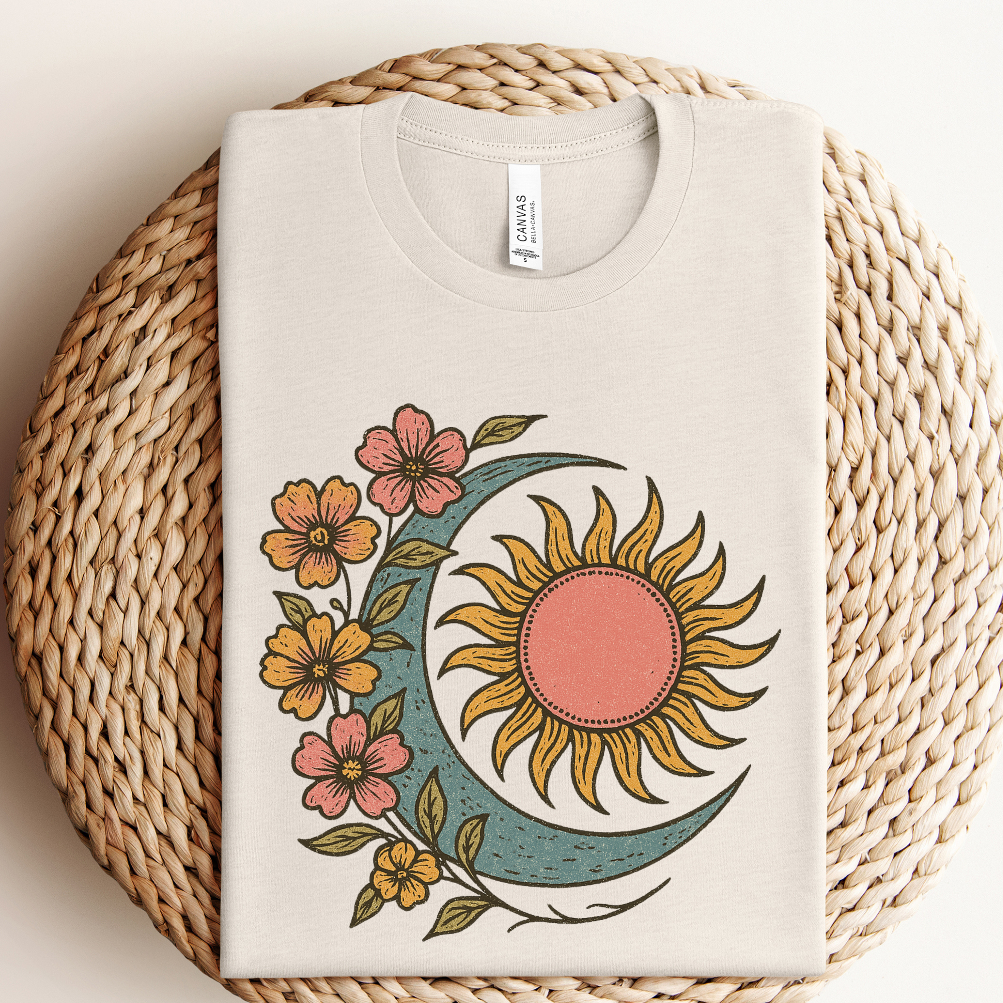 Boho Floral Moon and Sun Graphic - Adult & Kids T-Shirts, Sweatshirts & Hoodies apparel design preview 1