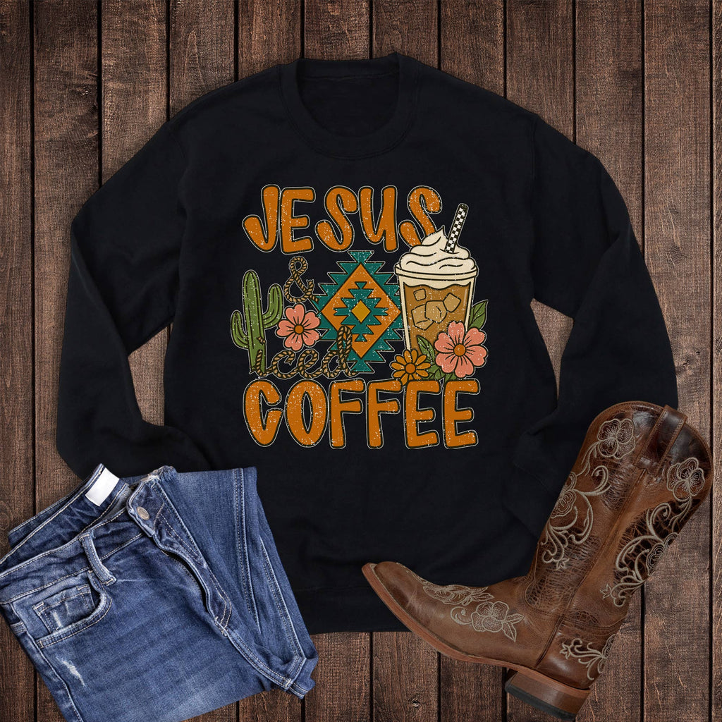 Western Jesus and Iced Coffee - Adult & Kids T-Shirts, Sweatshirts & Hoodies apparel design preview 1